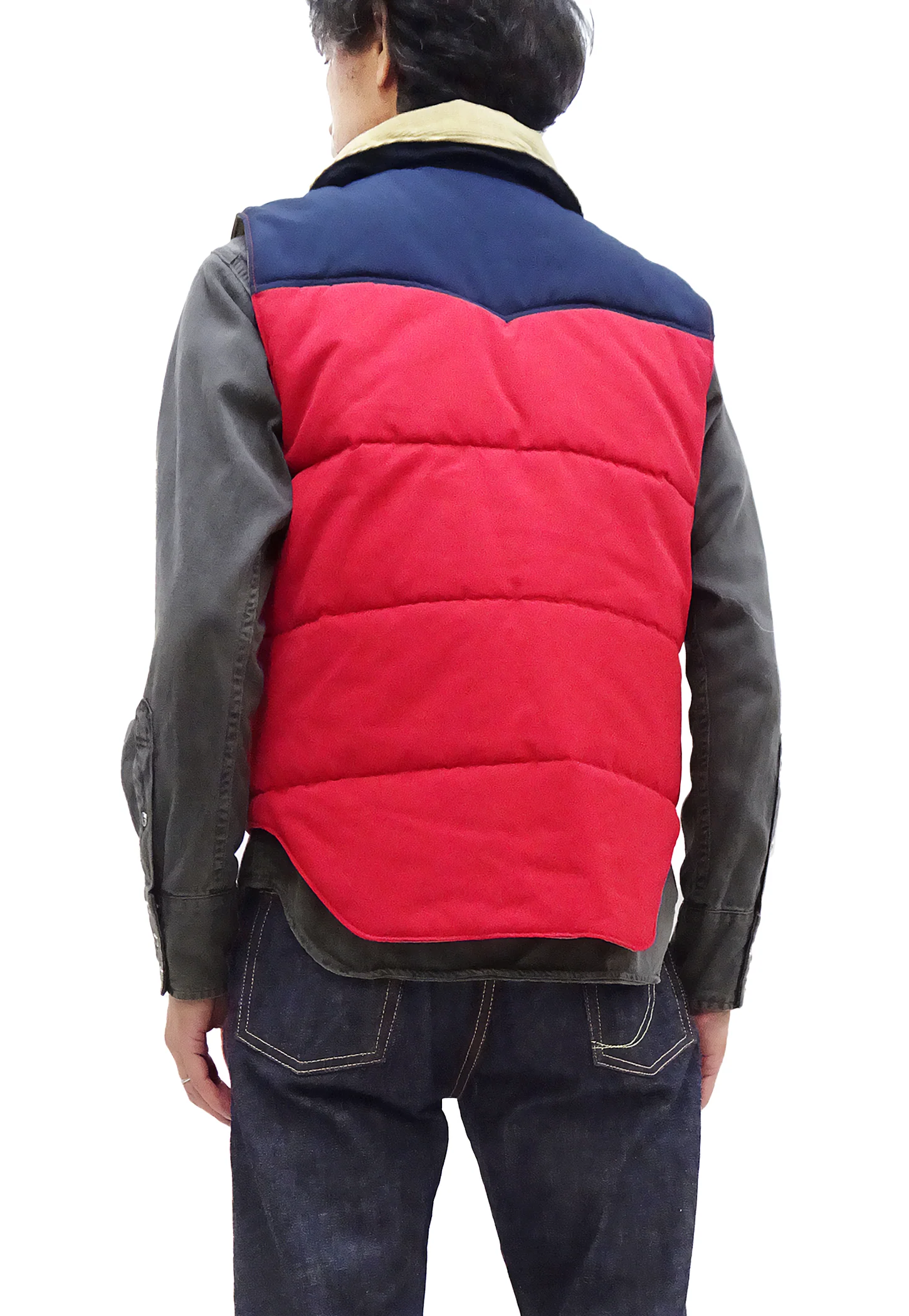 Sugar Cane Puffer Vest Men's Outer Vest Contrast Yoke Panel Padded Vest SC15400 165 Red/Navy-Blue/Beige - Image 5