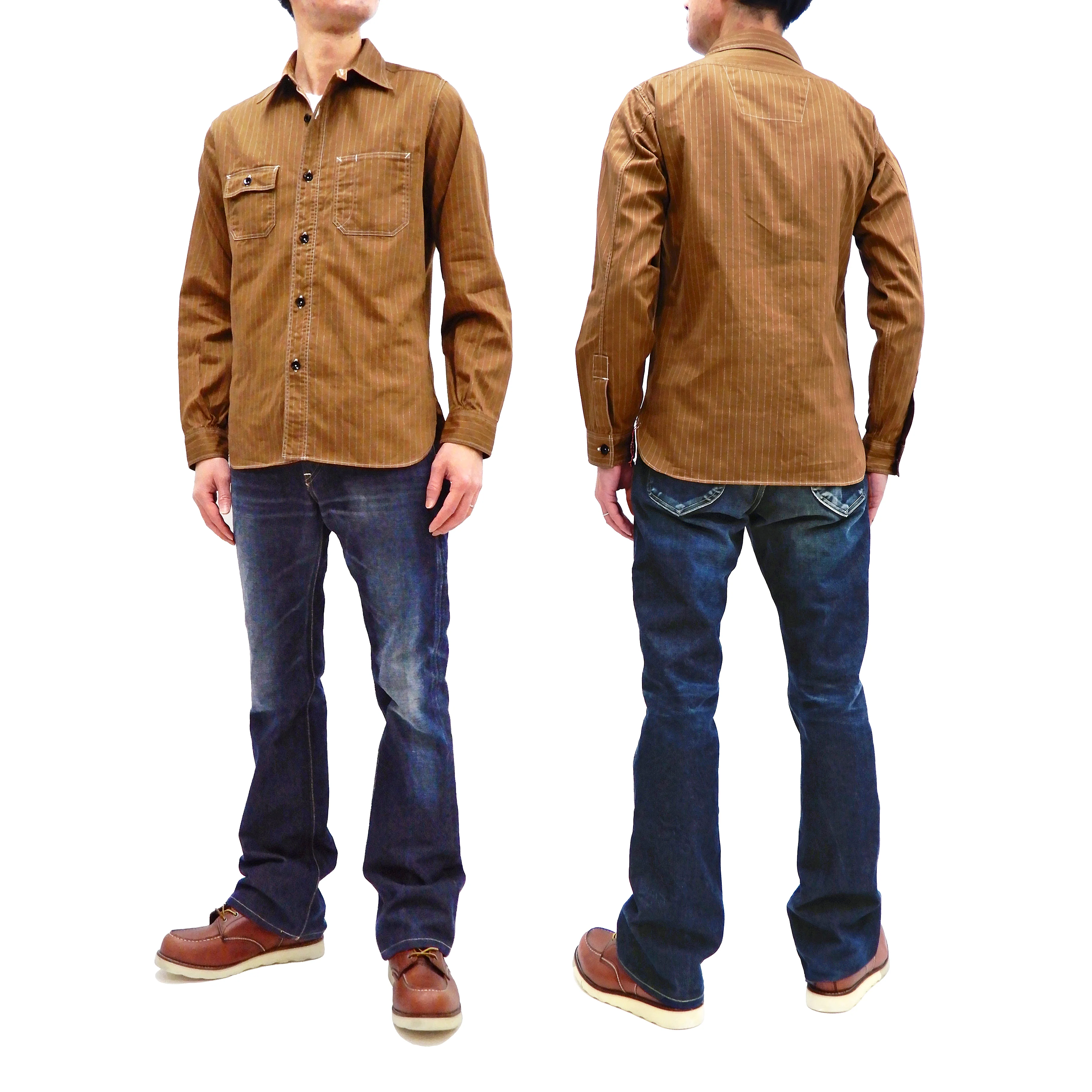 Sugar Cane Shirt Men's Brown Color Wabash Stripe Long Sleeve Work Shirt SC28516 - Image 3