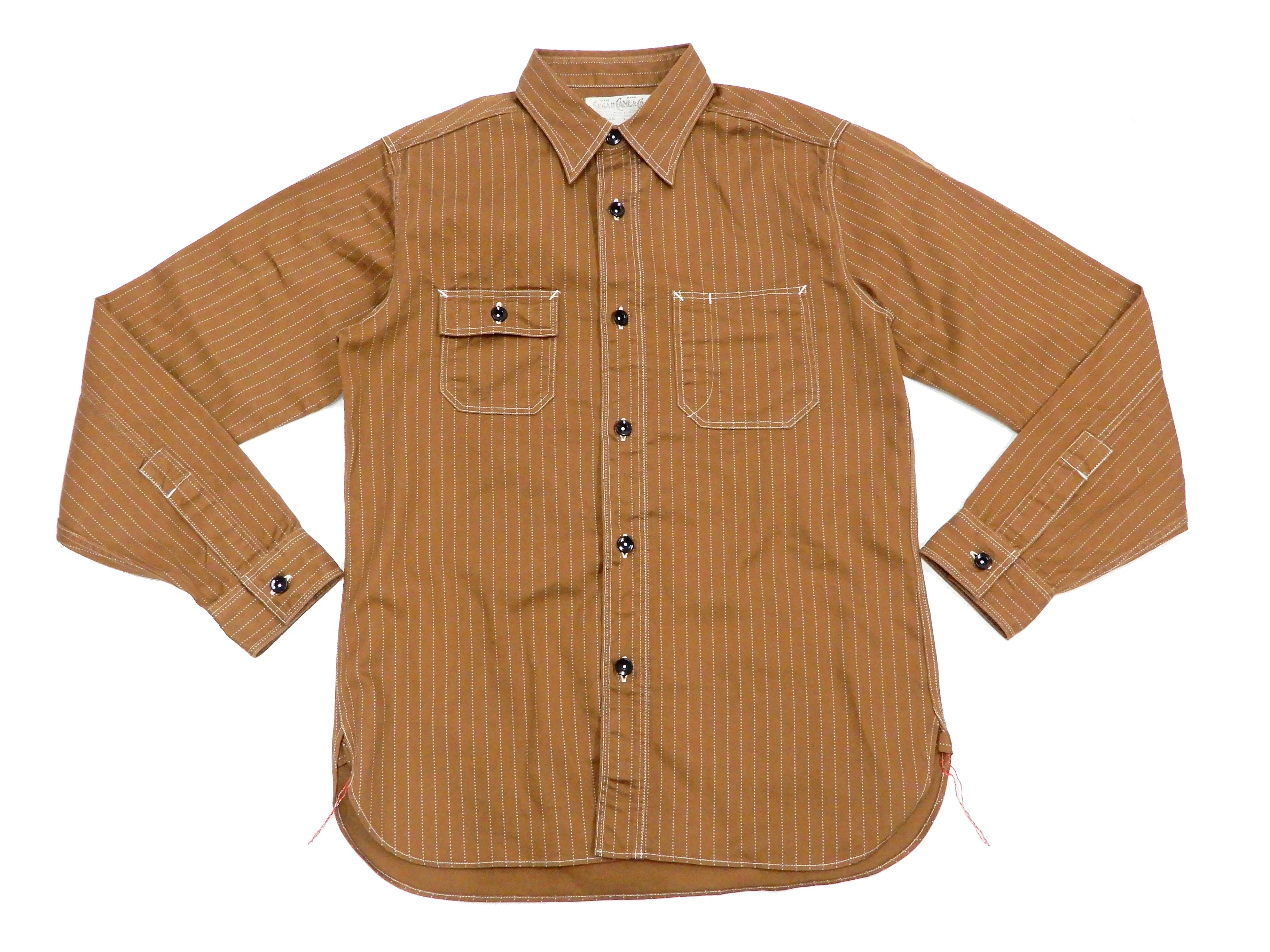 Sugar Cane Shirt Men's Brown Color Wabash Stripe Long Sleeve Work Shirt SC28516 - Image 5