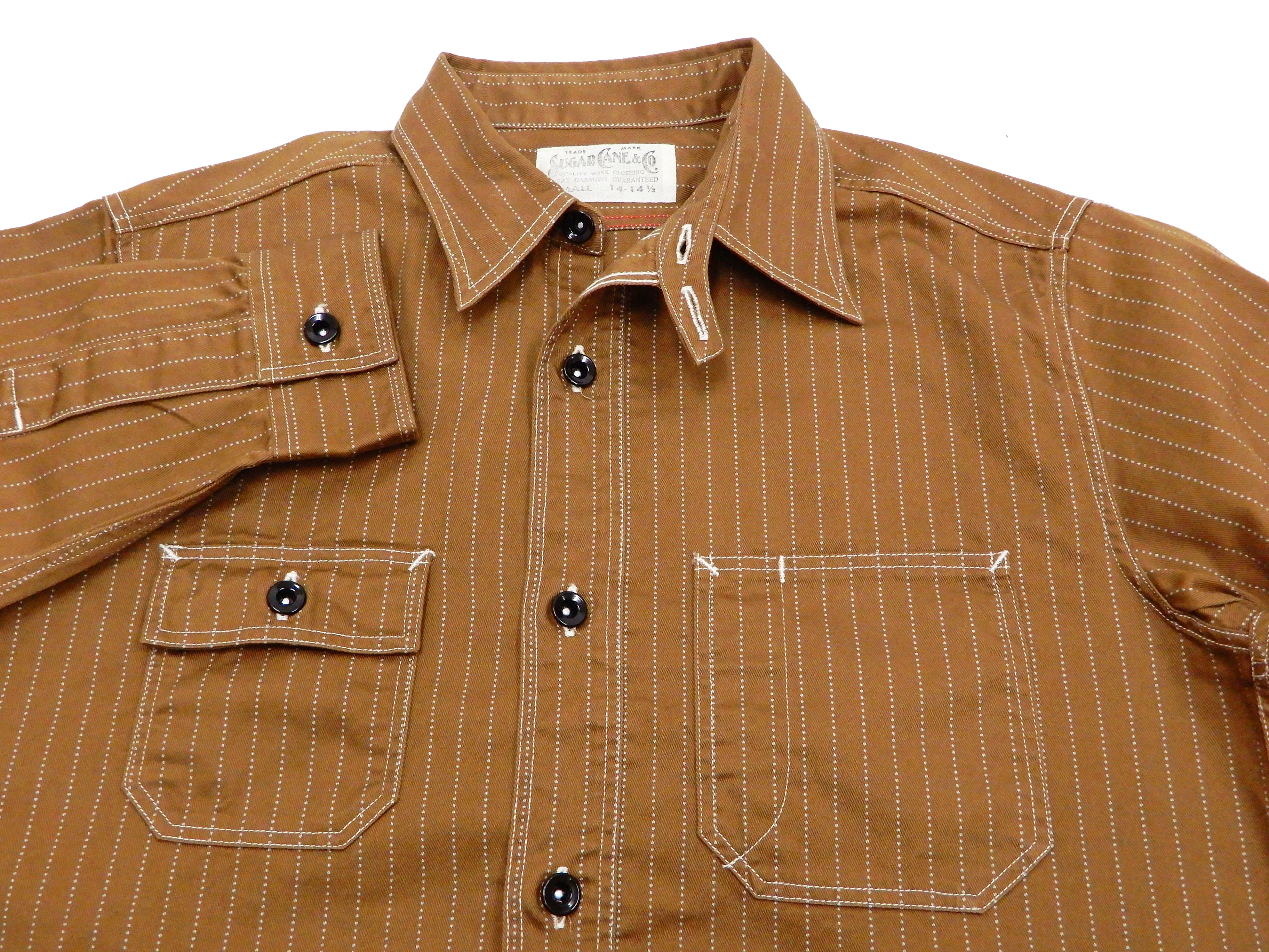 Sugar Cane Shirt Men's Brown Color Wabash Stripe Long Sleeve Work Shirt SC28516 - Image 6