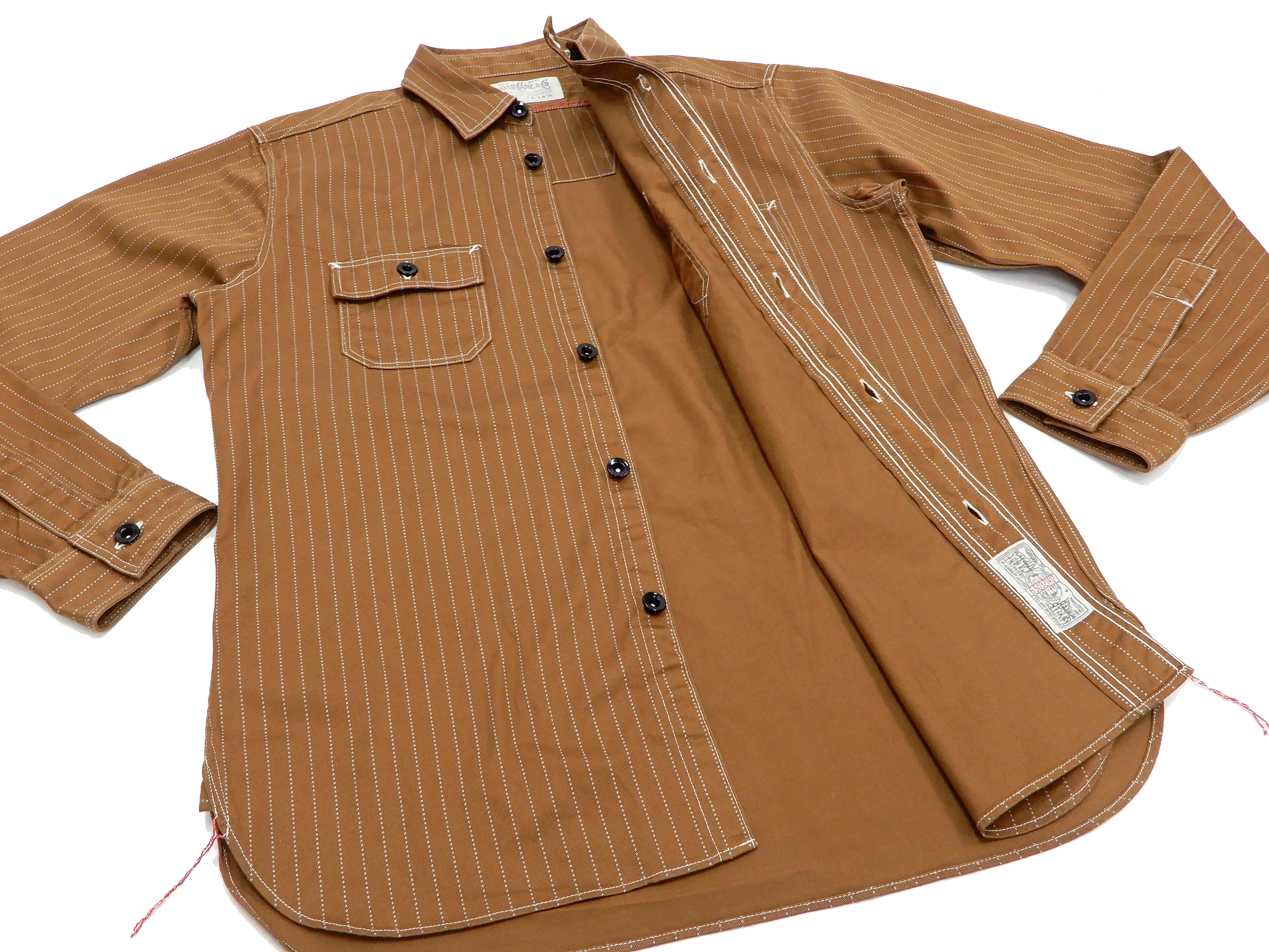 Sugar Cane Shirt Men's Brown Color Wabash Stripe Long Sleeve Work Shirt SC28516 - Image 8