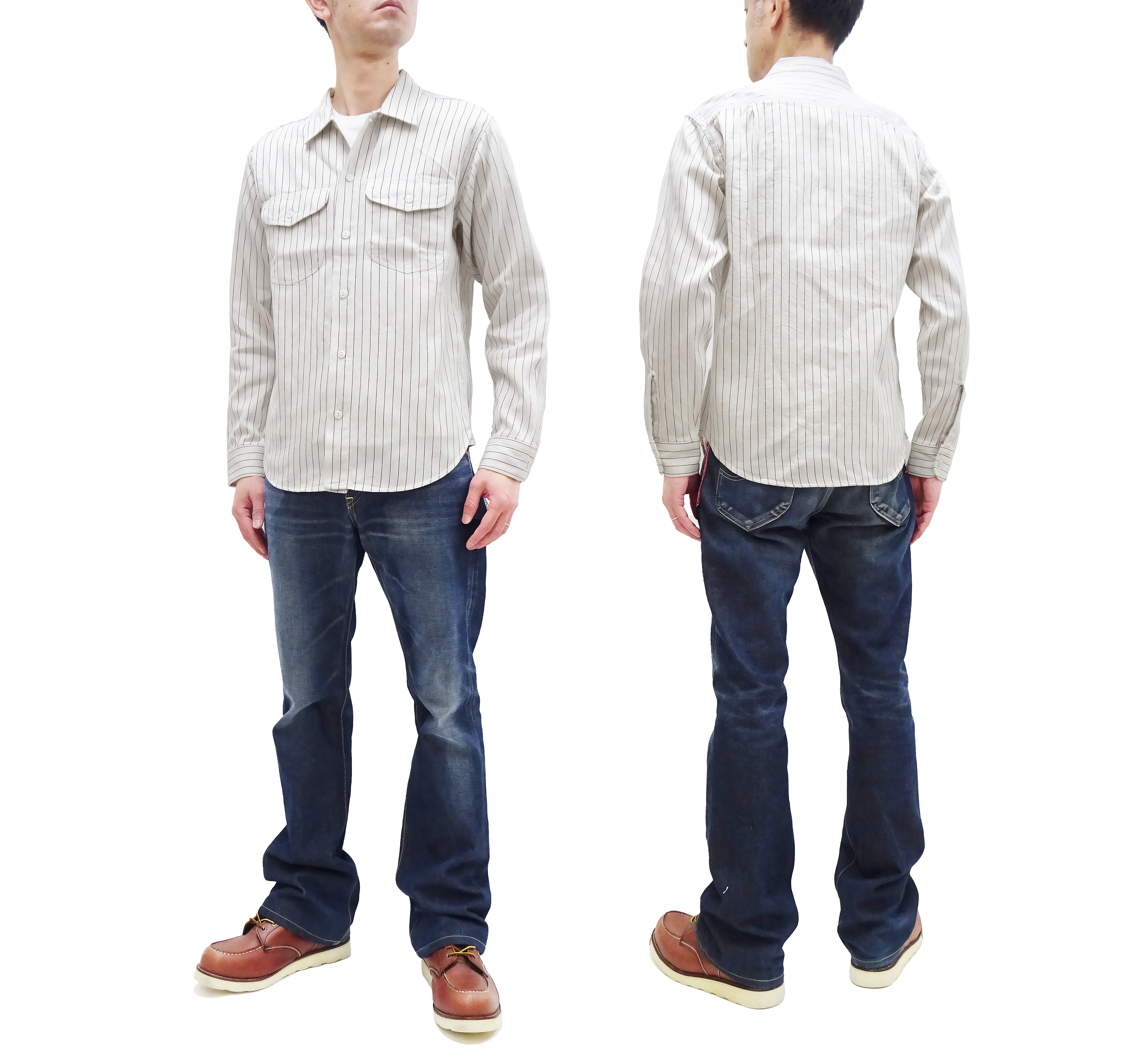 Sugar Cane Shirt Men's Vertical Striped Long Sleeve Button Up Shirt Coke Stripe Work Shirt SC28652 105 Off-White - Image 3