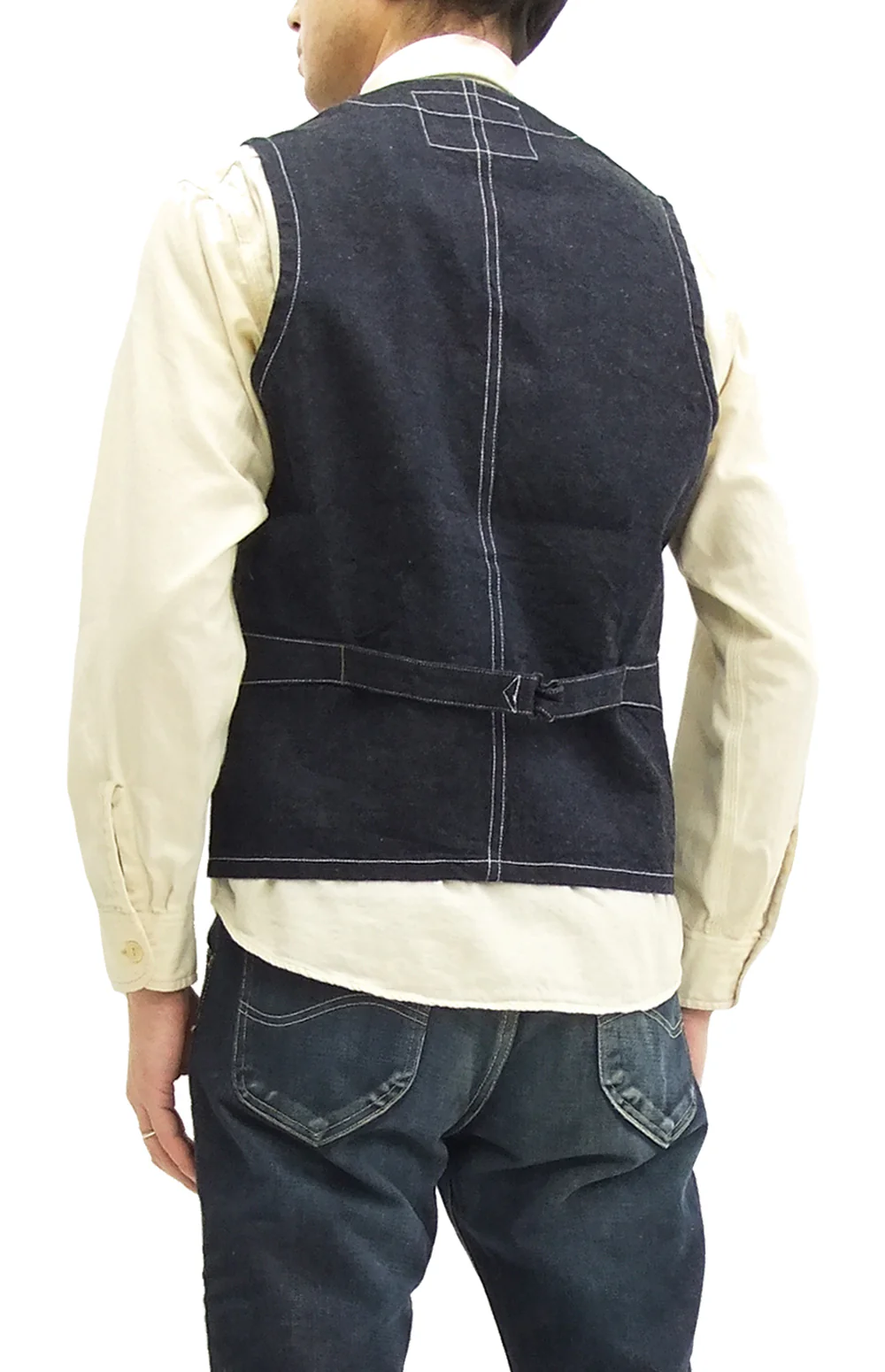 Sugar Cane Vest Men's Casual Indigo Wabash Stripe Work Vest Waistcoat SC12654 - Image 16