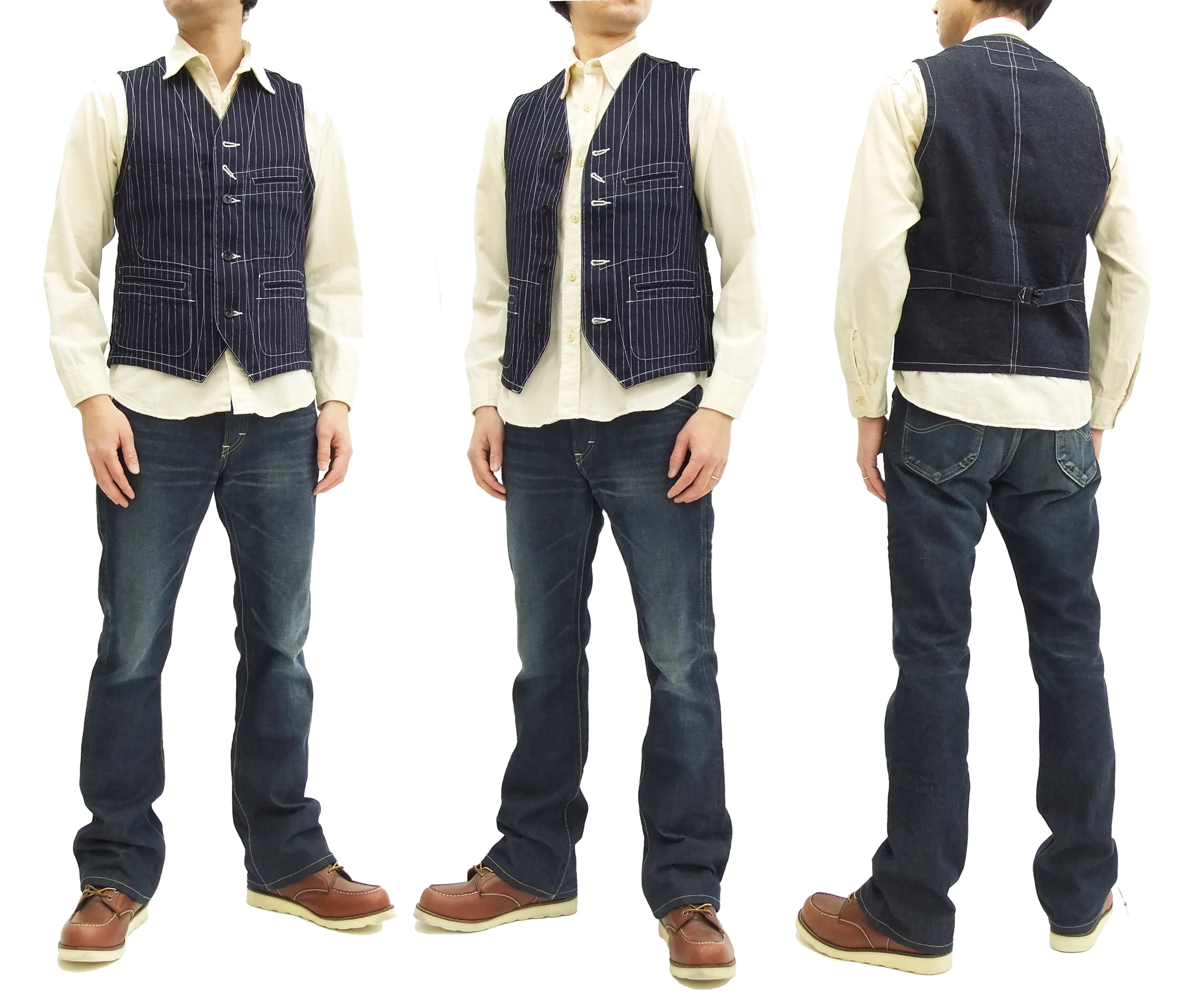 Sugar Cane Vest Men's Casual Indigo Wabash Stripe Work Vest Waistcoat SC12654 - Image 18
