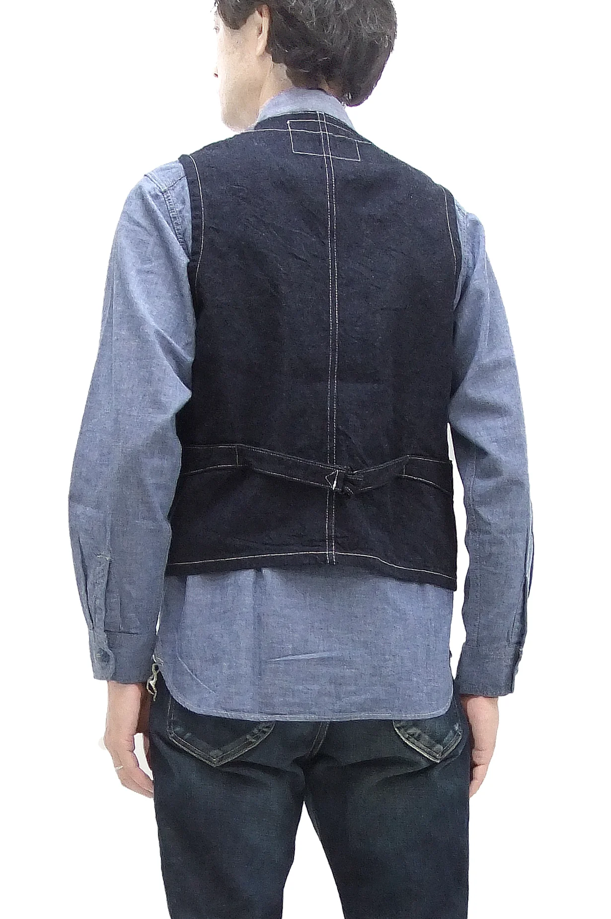 Sugar Cane Vest Men's Casual Indigo Wabash Stripe Work Vest Waistcoat SC12654 - Image 5