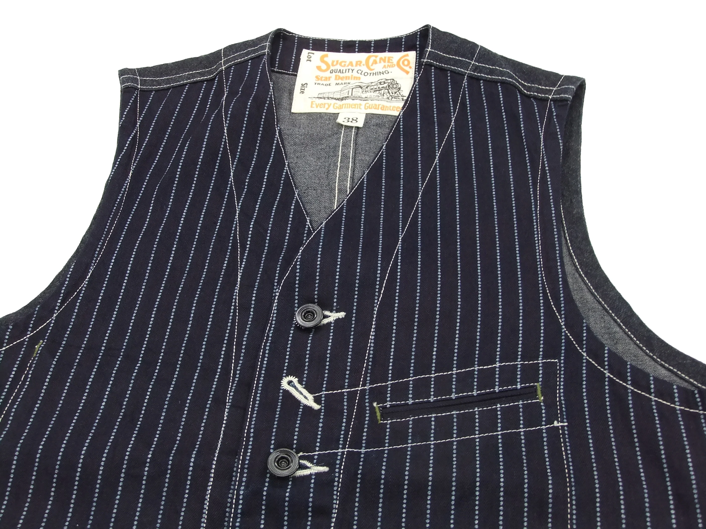 Sugar Cane Vest Men's Casual Indigo Wabash Stripe Work Vest Waistcoat SC12654 - Image 8