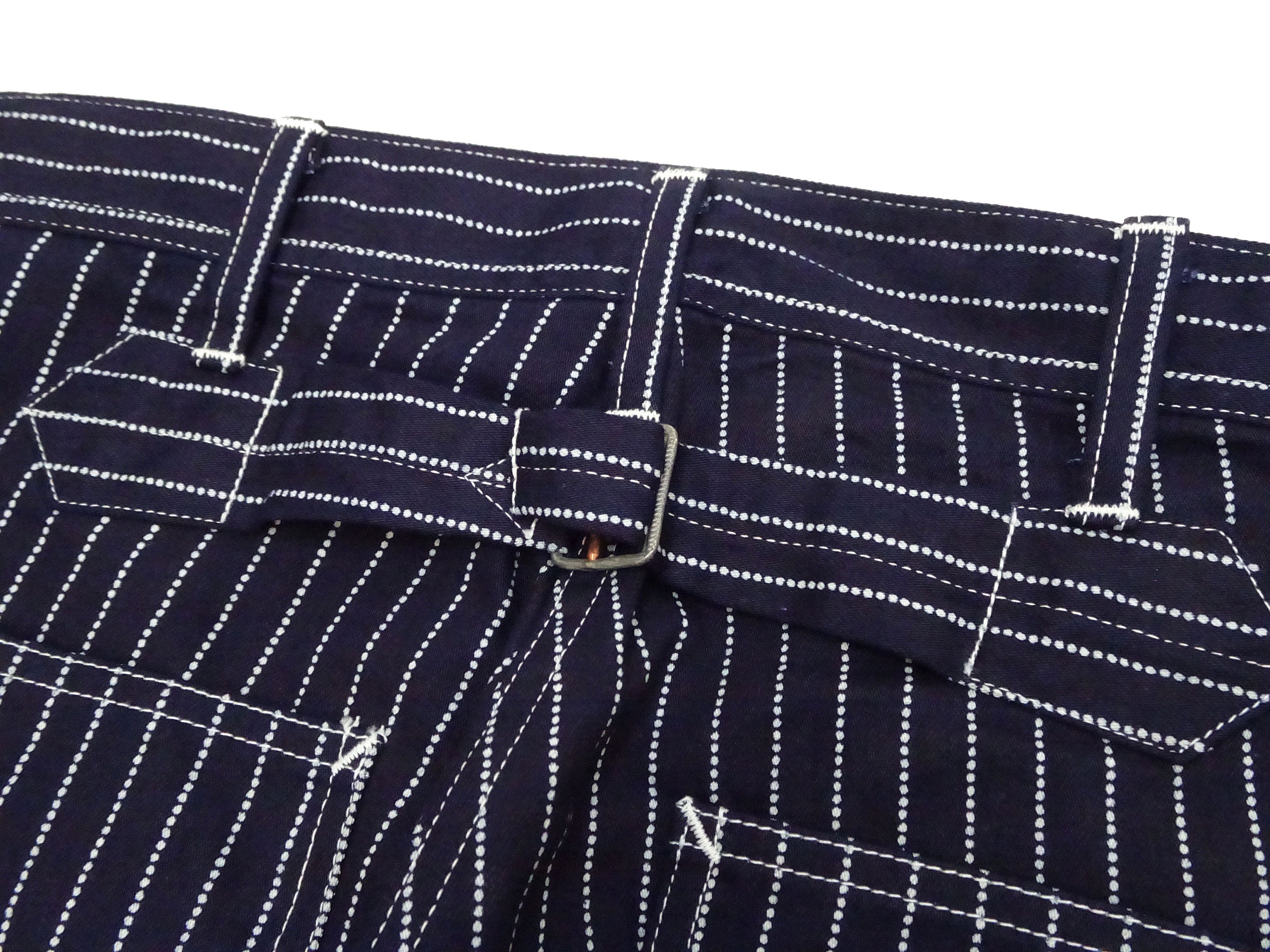 Sugar Cane Wabash Stripe Engineer Pants - Relaxed Straight Fit / Button Fly - Men's Casual 9 Oz. Railway Work Trousers Work Pants SC40786 Indigo-Navy One-Wash - Image 12