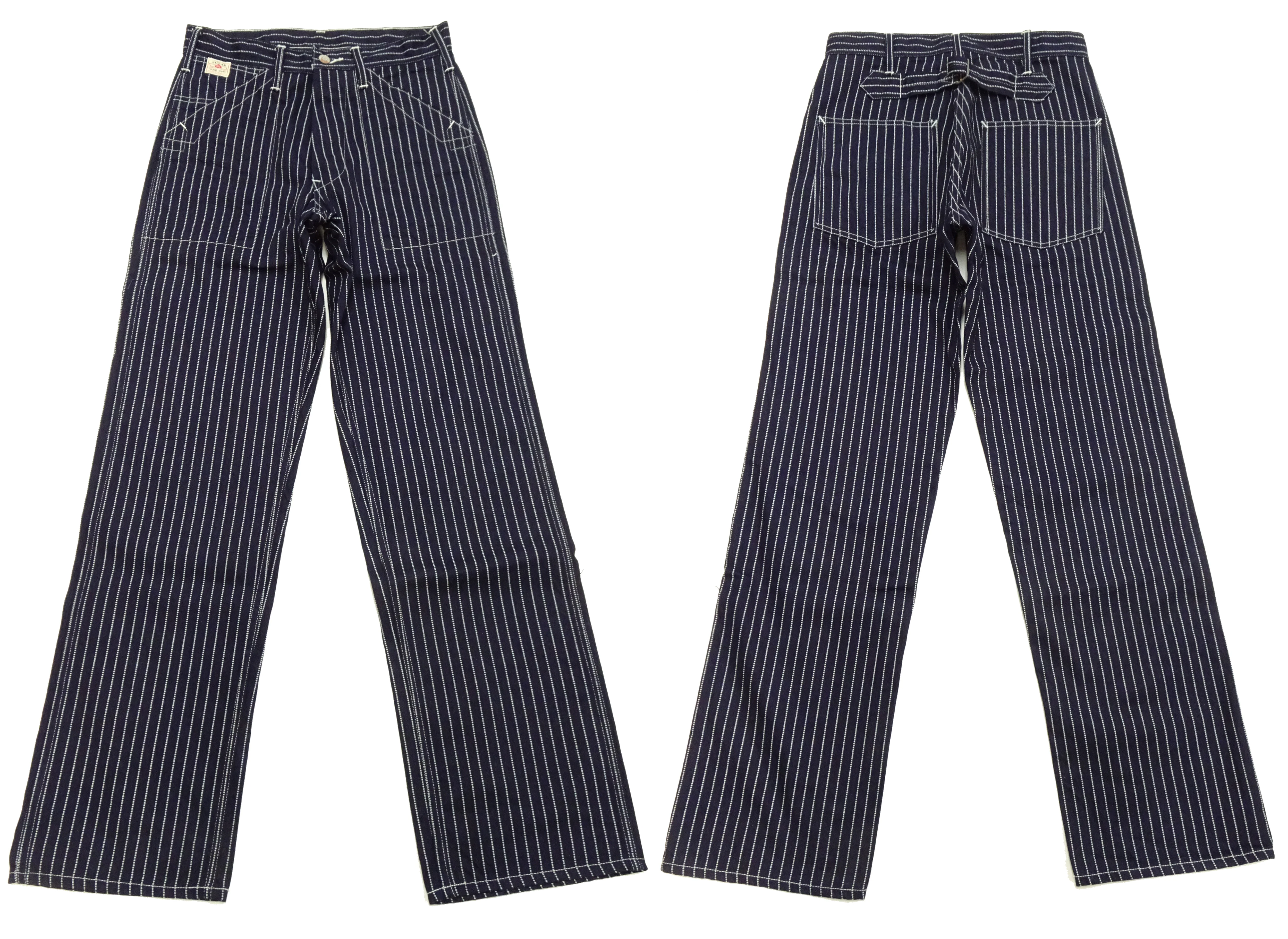 Sugar Cane Wabash Stripe Engineer Pants - Relaxed Straight Fit / Button Fly - Men's Casual 9 Oz. Railway Work Trousers Work Pants SC40786 Indigo-Navy One-Wash - Image 6