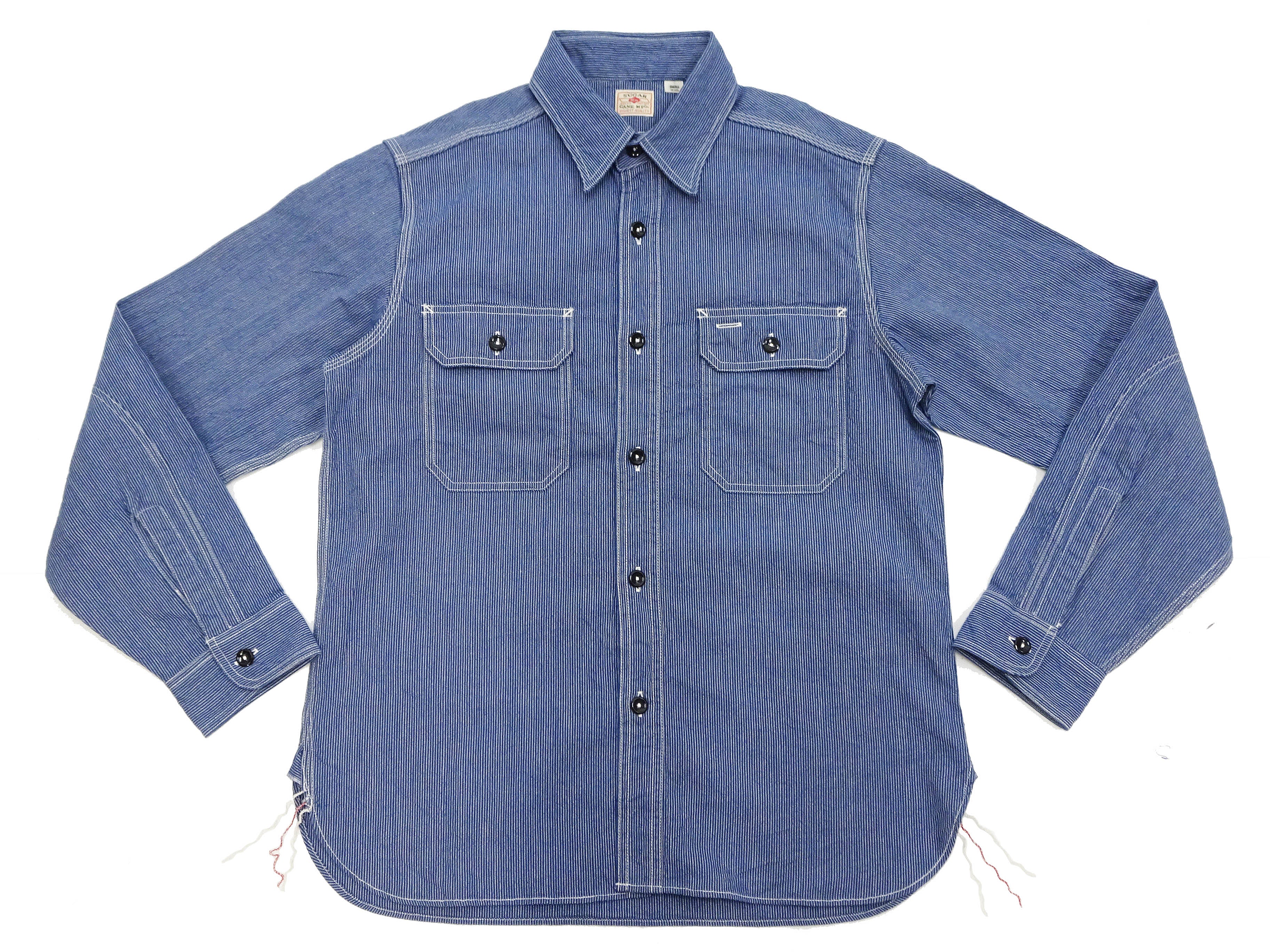 Sugar Cane Work Shirt with Vertical Hairline Code Stripe Pattern Men's Casual Jean Cord Long Sleeve Button Up Shirt SC25511 128 Navy-Blue - Image 6