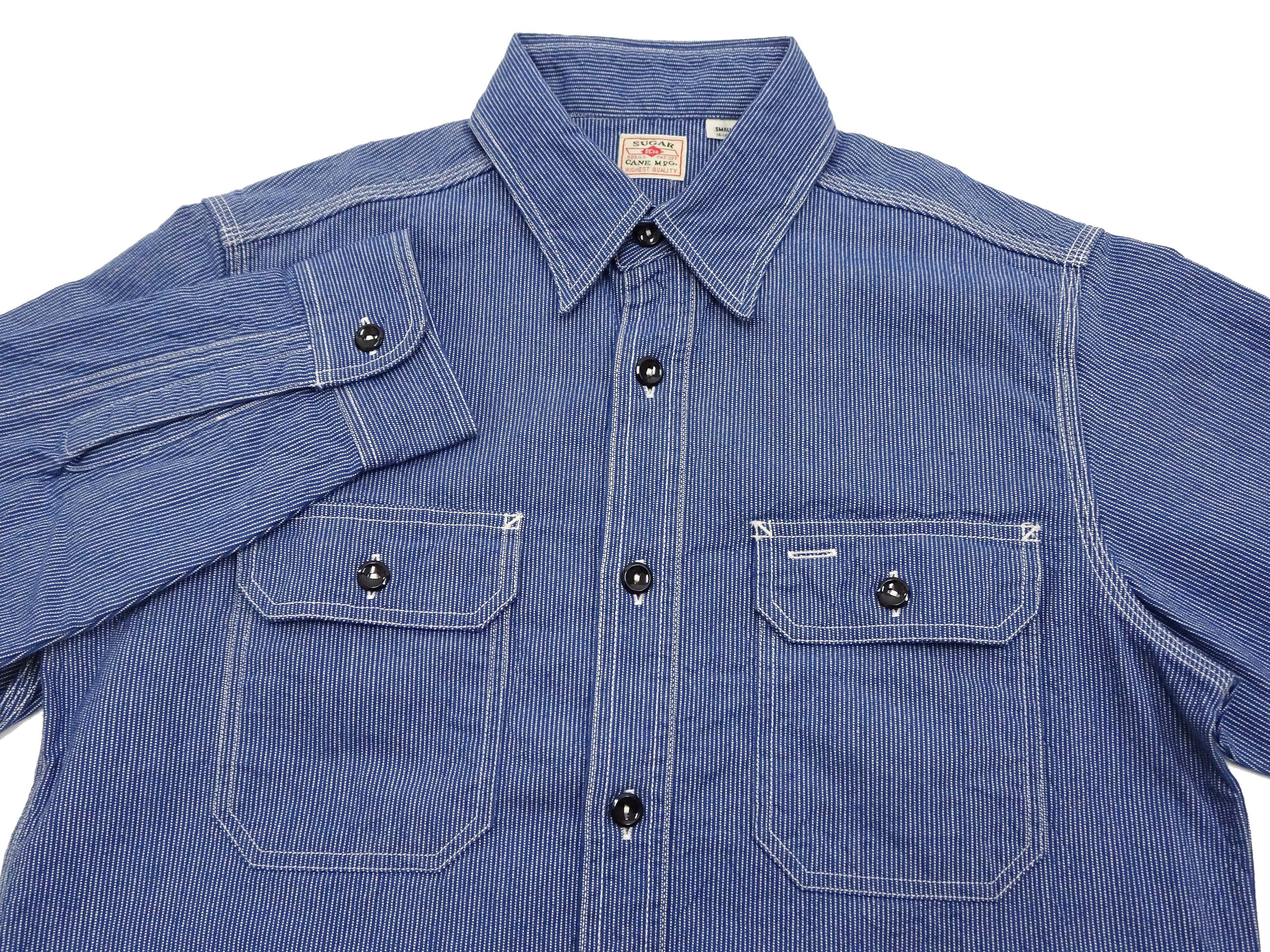 Sugar Cane Work Shirt with Vertical Hairline Code Stripe Pattern Men's Casual Jean Cord Long Sleeve Button Up Shirt SC25511 128 Navy-Blue - Image 7
