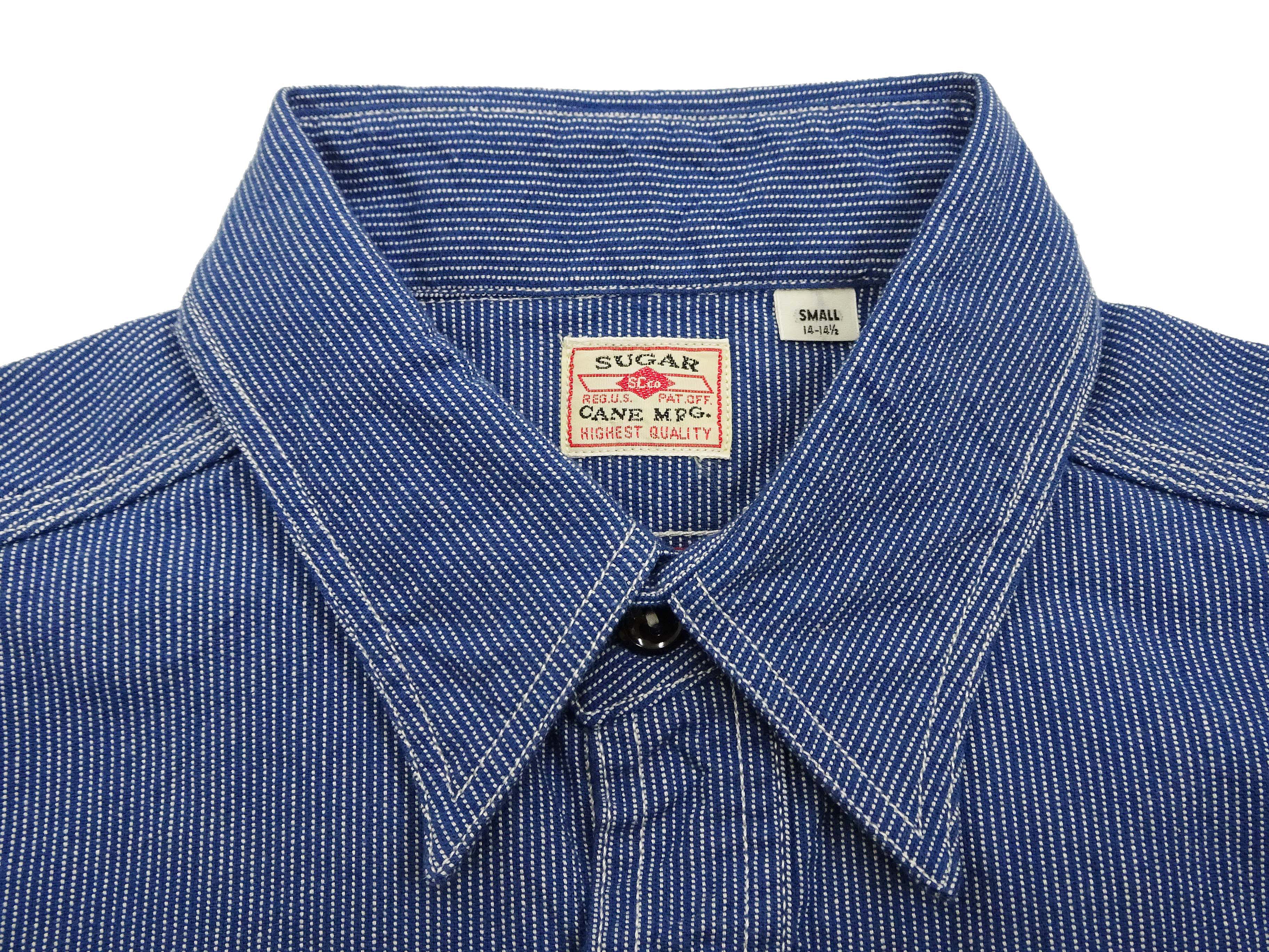 Sugar Cane Work Shirt with Vertical Hairline Code Stripe Pattern Men's Casual Jean Cord Long Sleeve Button Up Shirt SC25511 128 Navy-Blue - Image 8