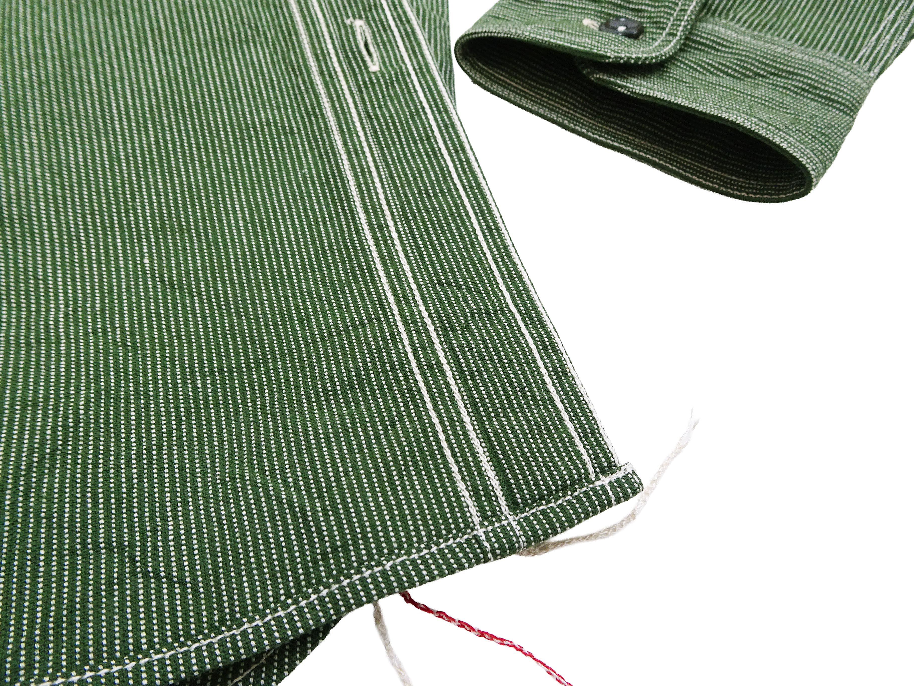 Sugar Cane Work Shirt with Vertical Hairline Code Stripe Pattern Men's Casual Jean Cord Long Sleeve Button Up Shirt SC25511 149 Olive - Image 12