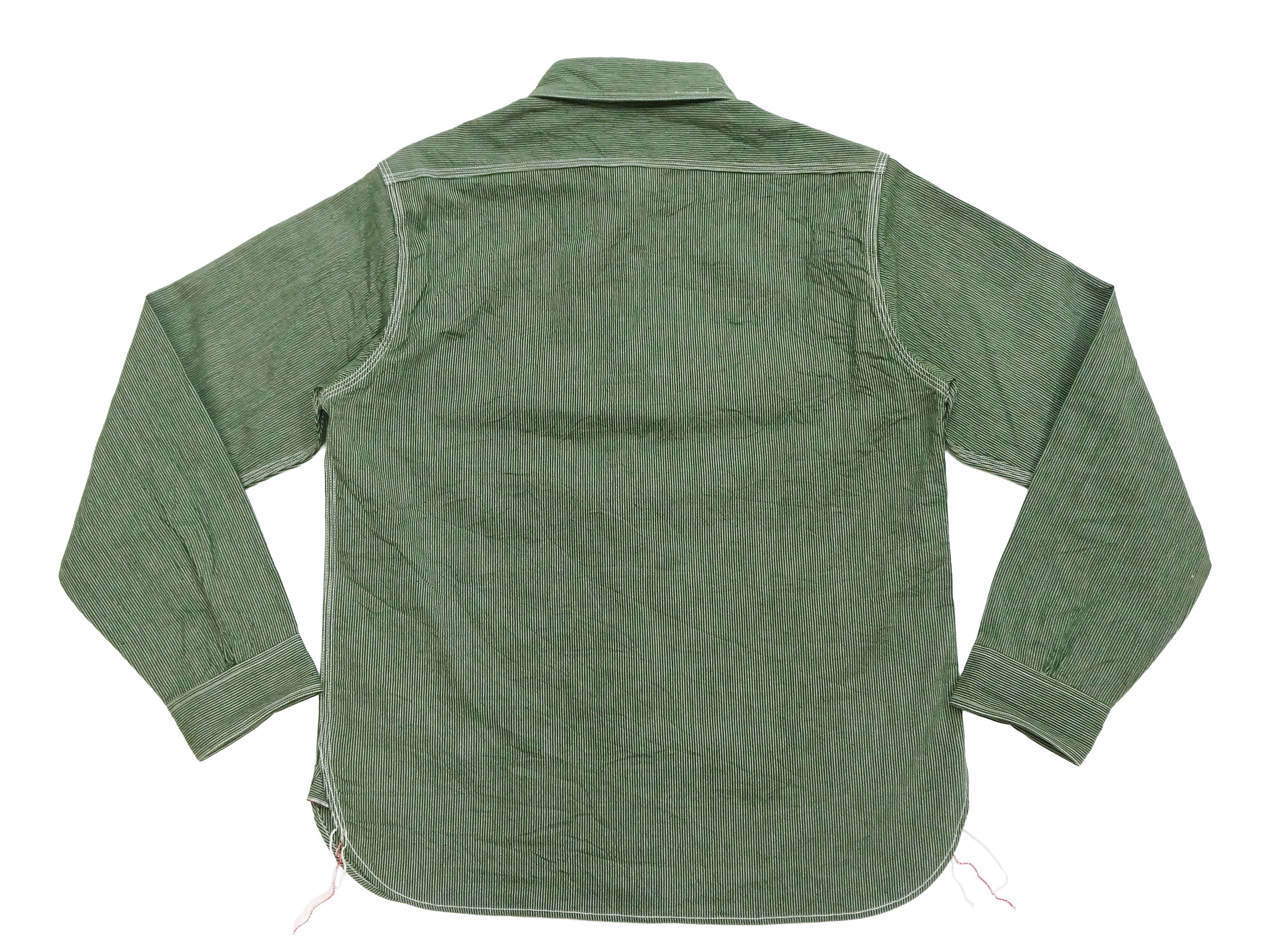 Sugar Cane Work Shirt with Vertical Hairline Code Stripe Pattern Men's Casual Jean Cord Long Sleeve Button Up Shirt SC25511 149 Olive - Image 15