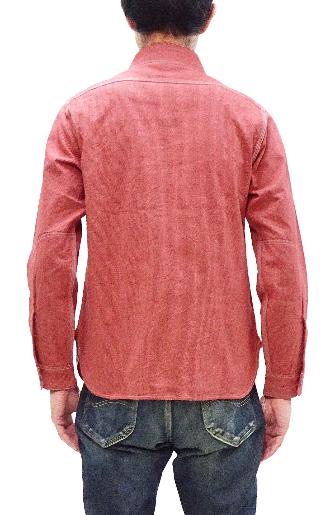 Sugar Cane Work Shirt with Vertical Hairline Code Stripe Pattern Men's Casual Jean Cord Long Sleeve Button Up Shirt SC25511 165 Red - Image 4