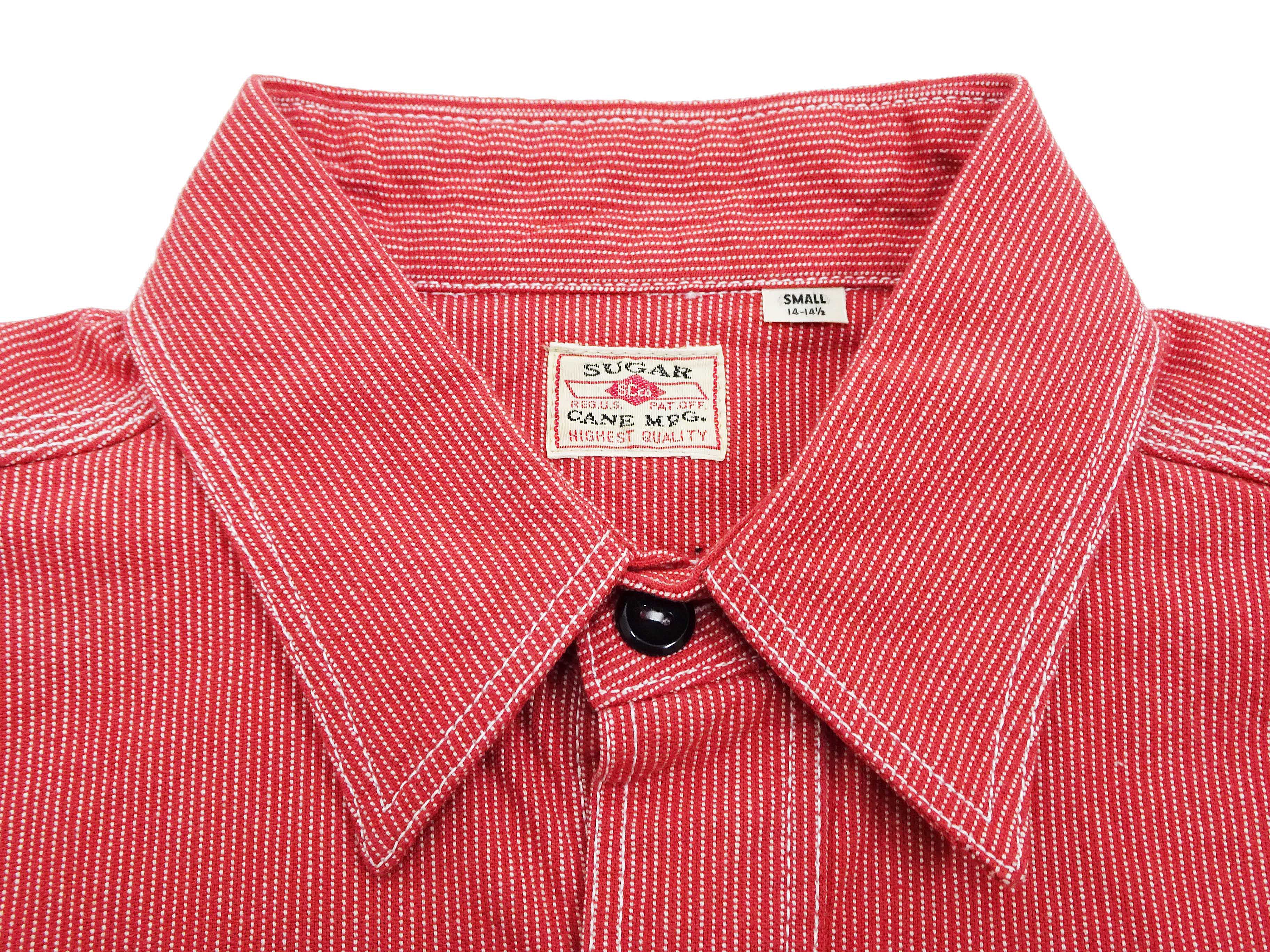 Sugar Cane Work Shirt with Vertical Hairline Code Stripe Pattern Men's Casual Jean Cord Long Sleeve Button Up Shirt SC25511 165 Red - Image 8