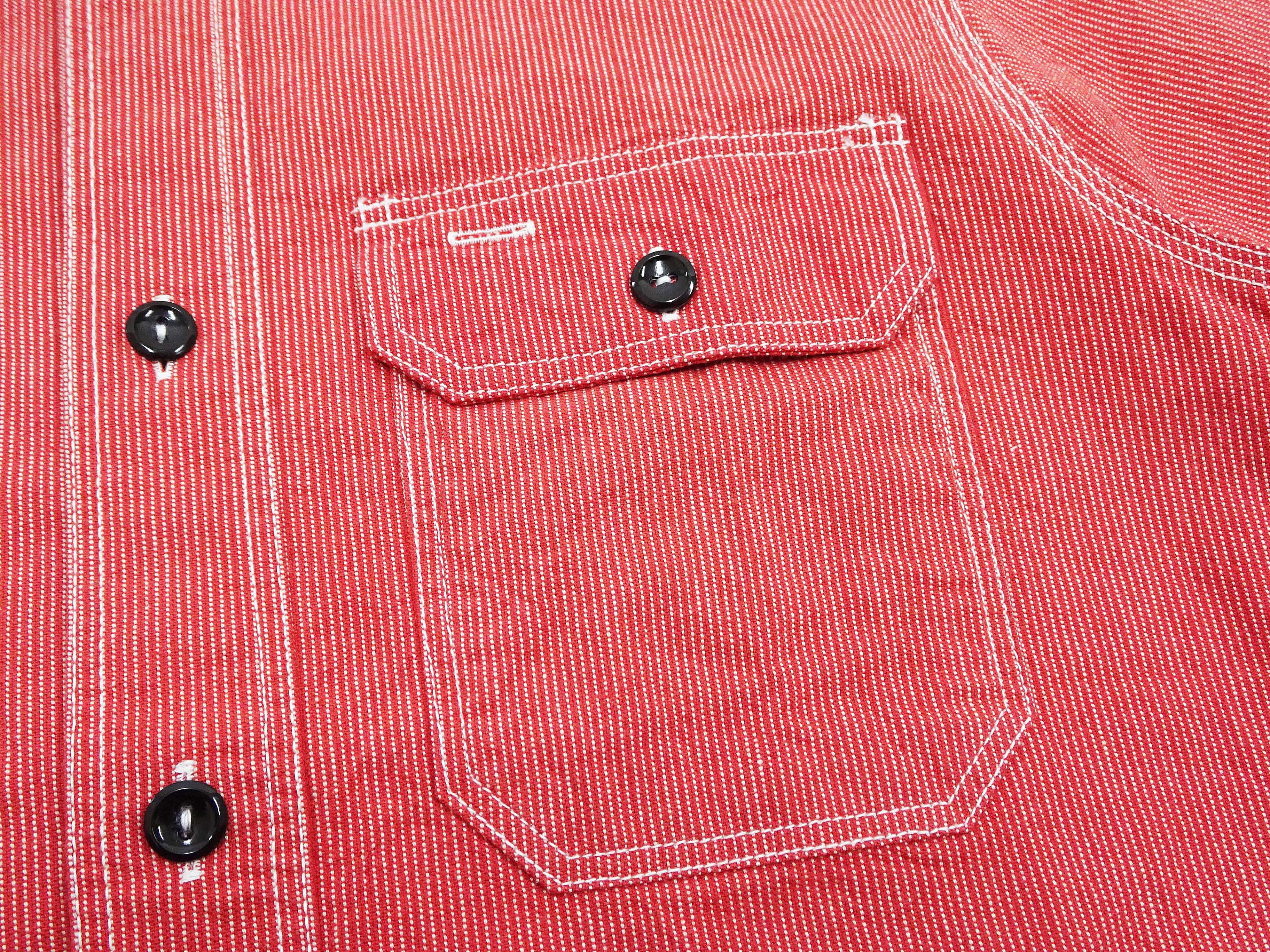 Sugar Cane Work Shirt with Vertical Hairline Code Stripe Pattern Men's Casual Jean Cord Long Sleeve Button Up Shirt SC25511 165 Red - Image 9