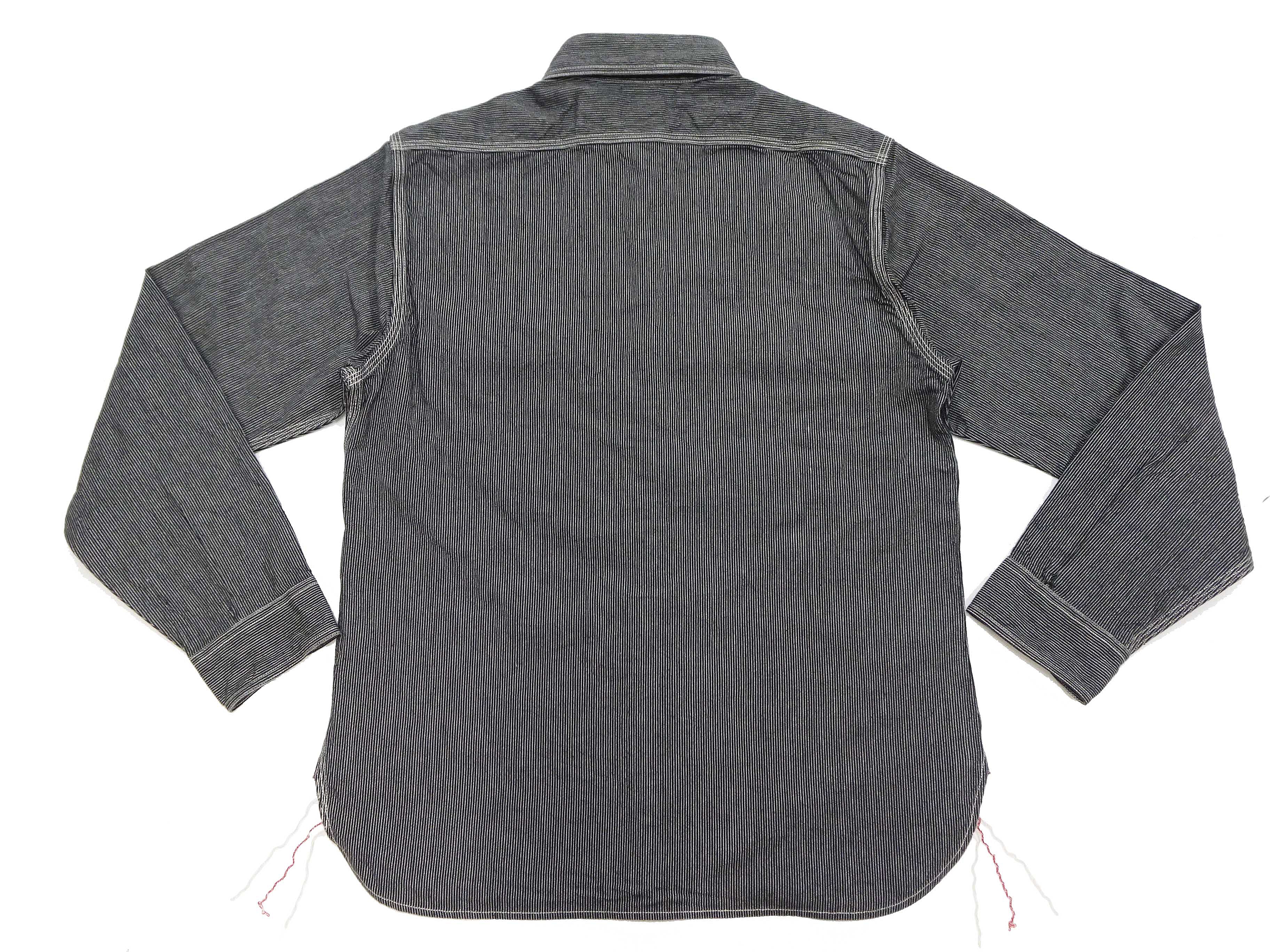 Sugar Cane Work Shirt with Vertical Hairline Code Stripe Pattern Men's Casual Jean Cord Long Sleeve Button Up Shirt SC25511 119 Black - Image 14