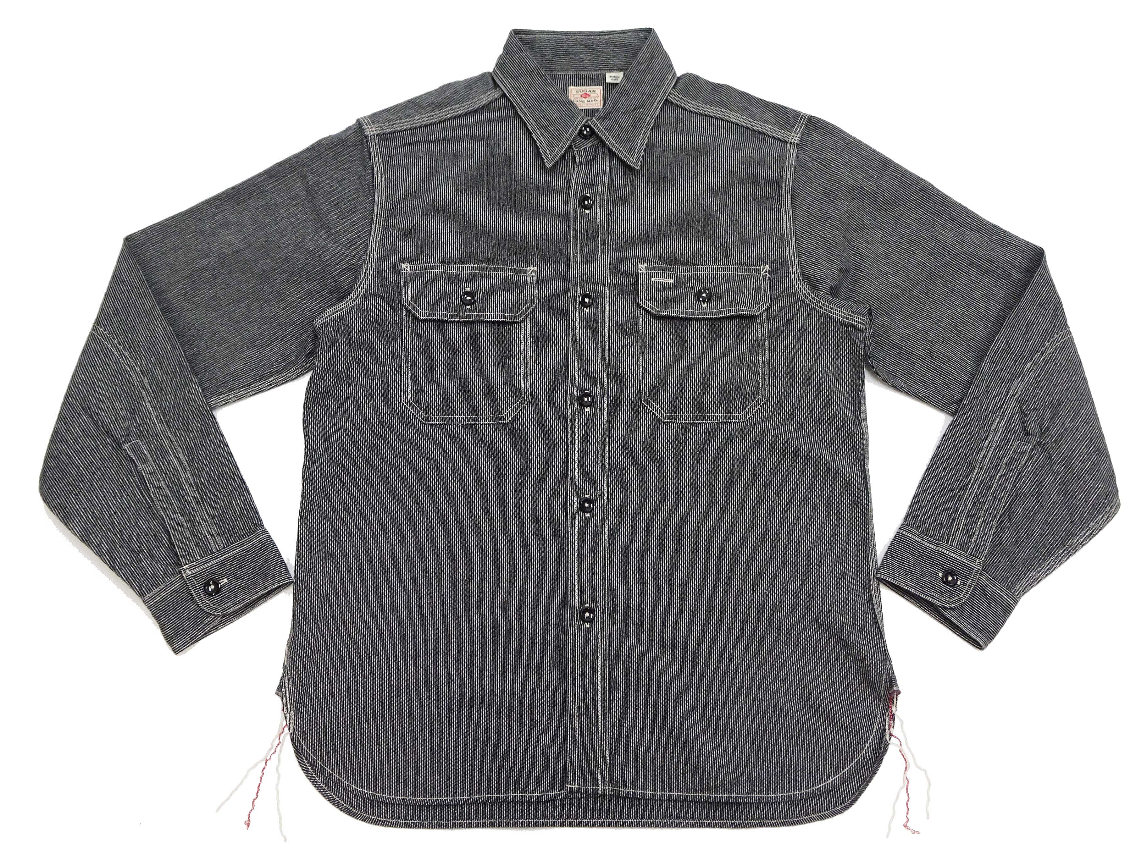 Sugar Cane Work Shirt with Vertical Hairline Code Stripe Pattern Men's Casual Jean Cord Long Sleeve Button Up Shirt SC25511 119 Black - Image 6