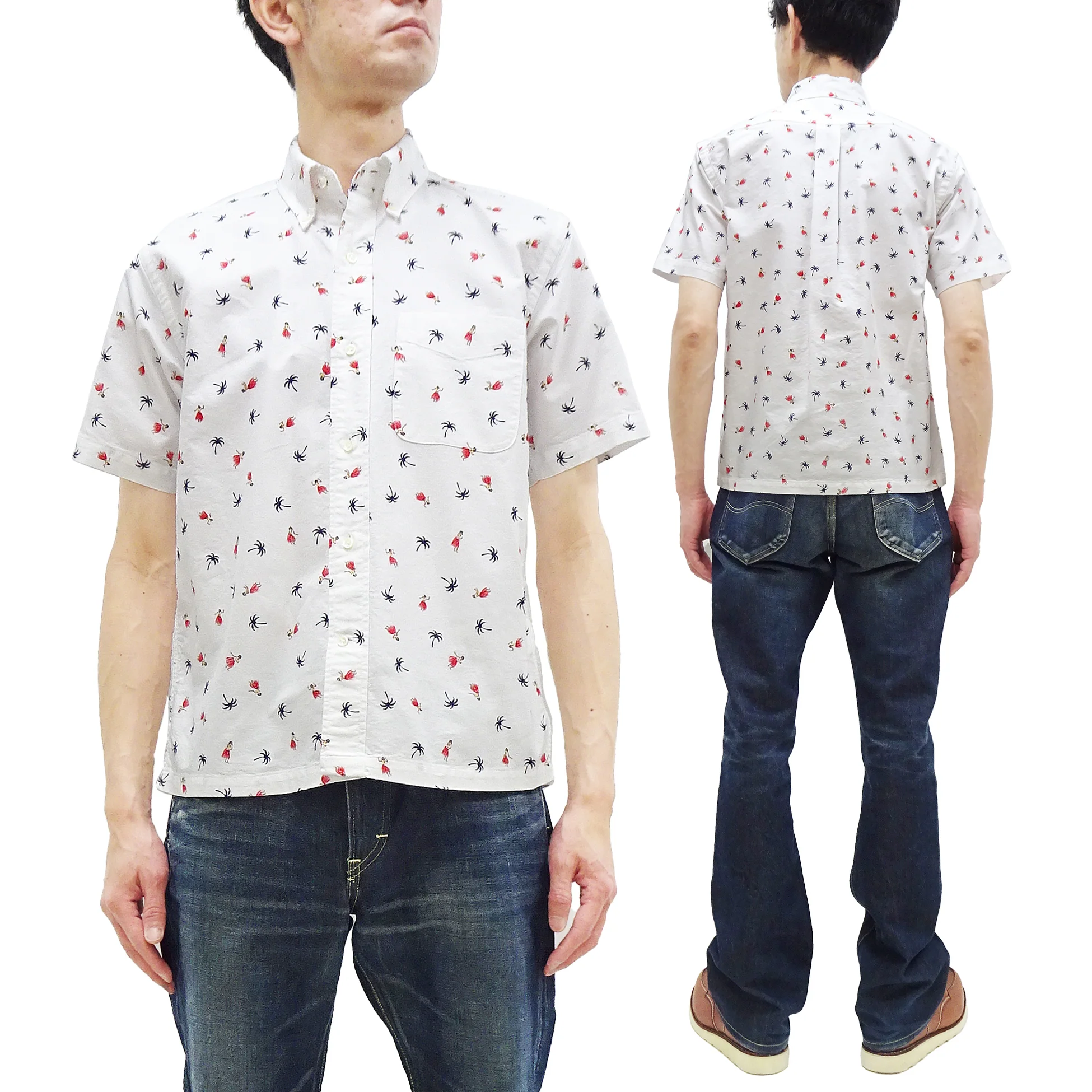 Sun Surf Casual Button Down Shirt Men's Short Sleeve Hula Dancer Palm Tree All-over Print Oxford Button Up Shirt SS39282 105 Off-White - Image 5