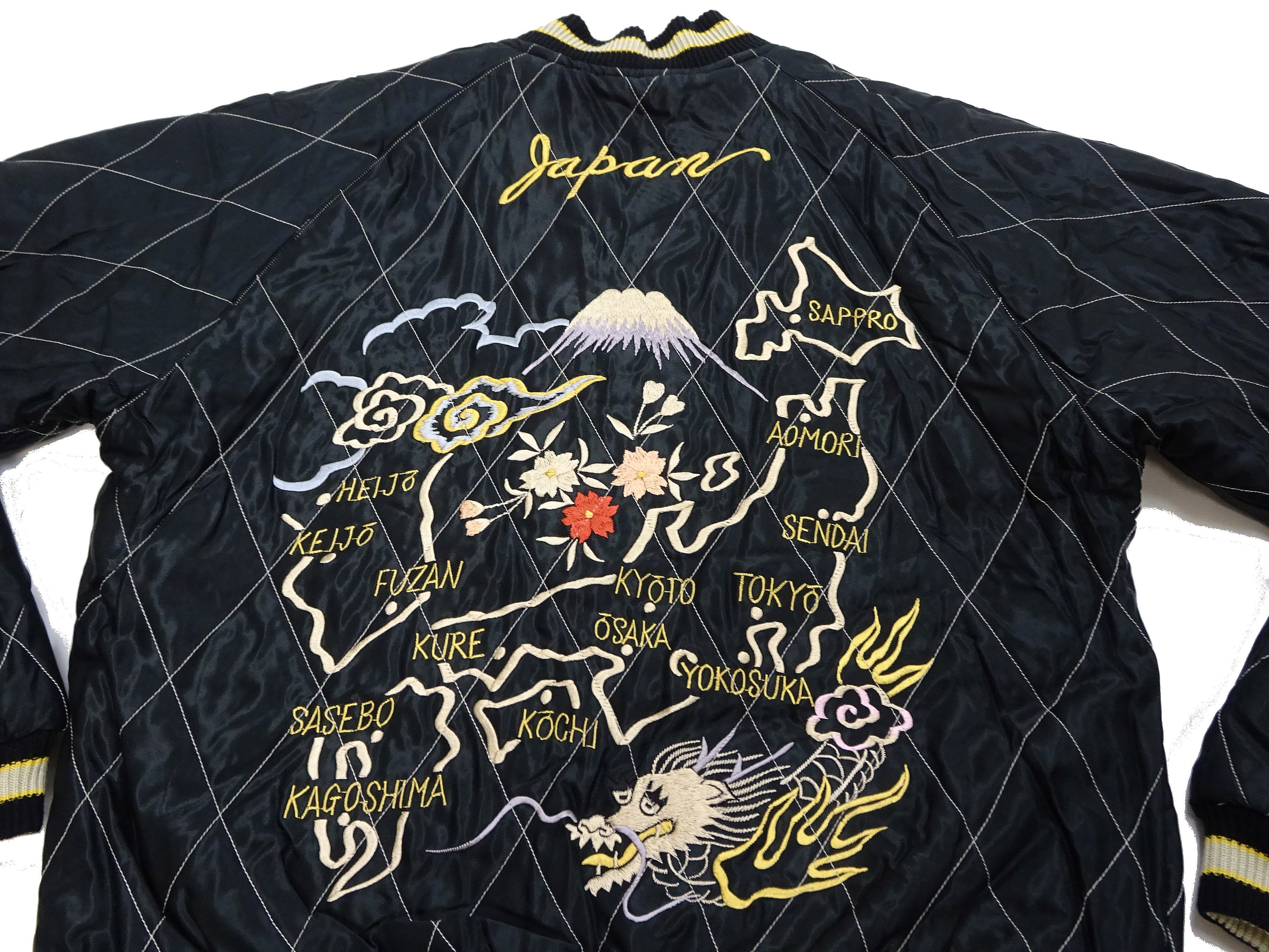Tailor Toyo Japanese Souvenir Jacket - Men's Mid-1950s Reproduction Sukajan - Reversible, Velvet and Quilted Satin - TT15792-128 Roaring Tiger x Japan Map Dark Navy x Black - Image 23