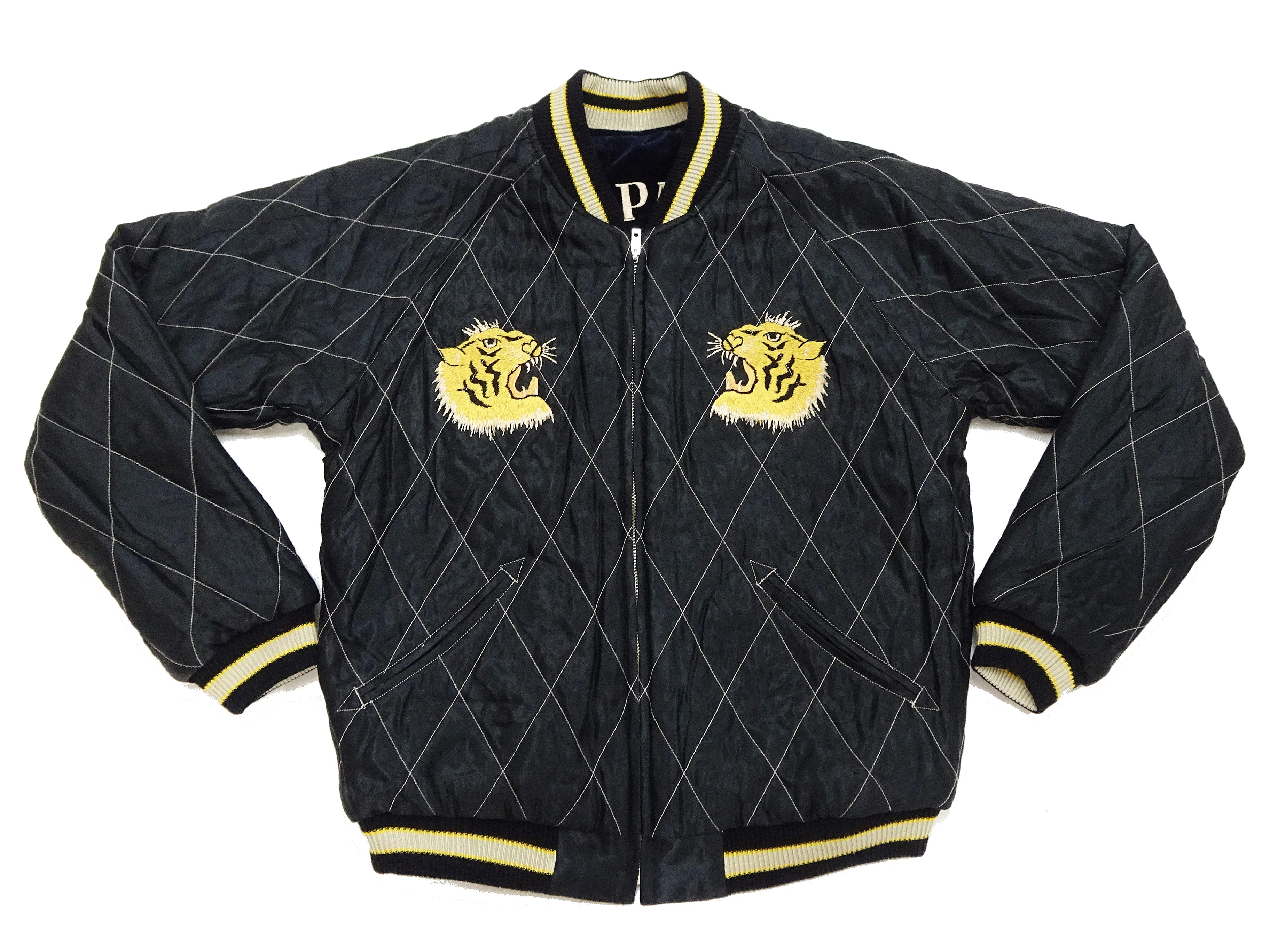 Tailor Toyo Japanese Souvenir Jacket - Men's Mid-1950s Reproduction Sukajan - Reversible, Velvet and Quilted Satin - TT15792-128 Roaring Tiger x Japan Map Dark Navy x Black - Image 25