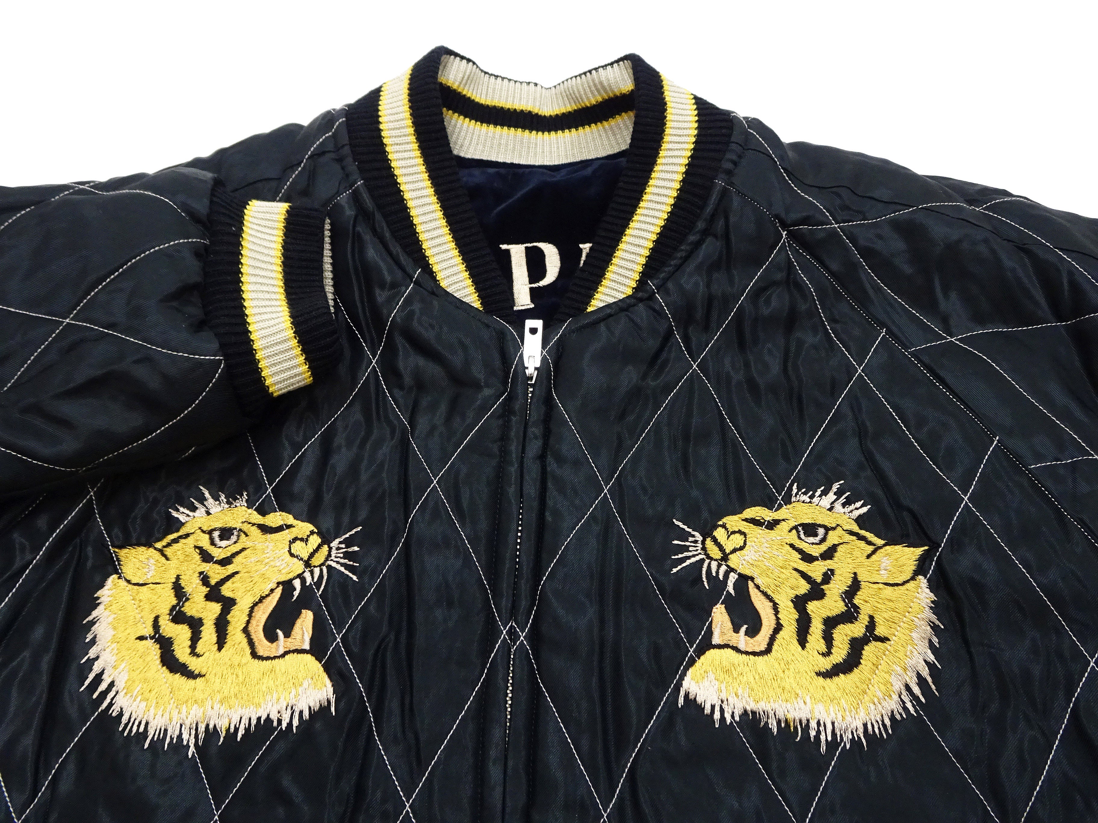 Tailor Toyo Japanese Souvenir Jacket - Men's Mid-1950s Reproduction Sukajan - Reversible, Velvet and Quilted Satin - TT15792-128 Roaring Tiger x Japan Map Dark Navy x Black - Image 26