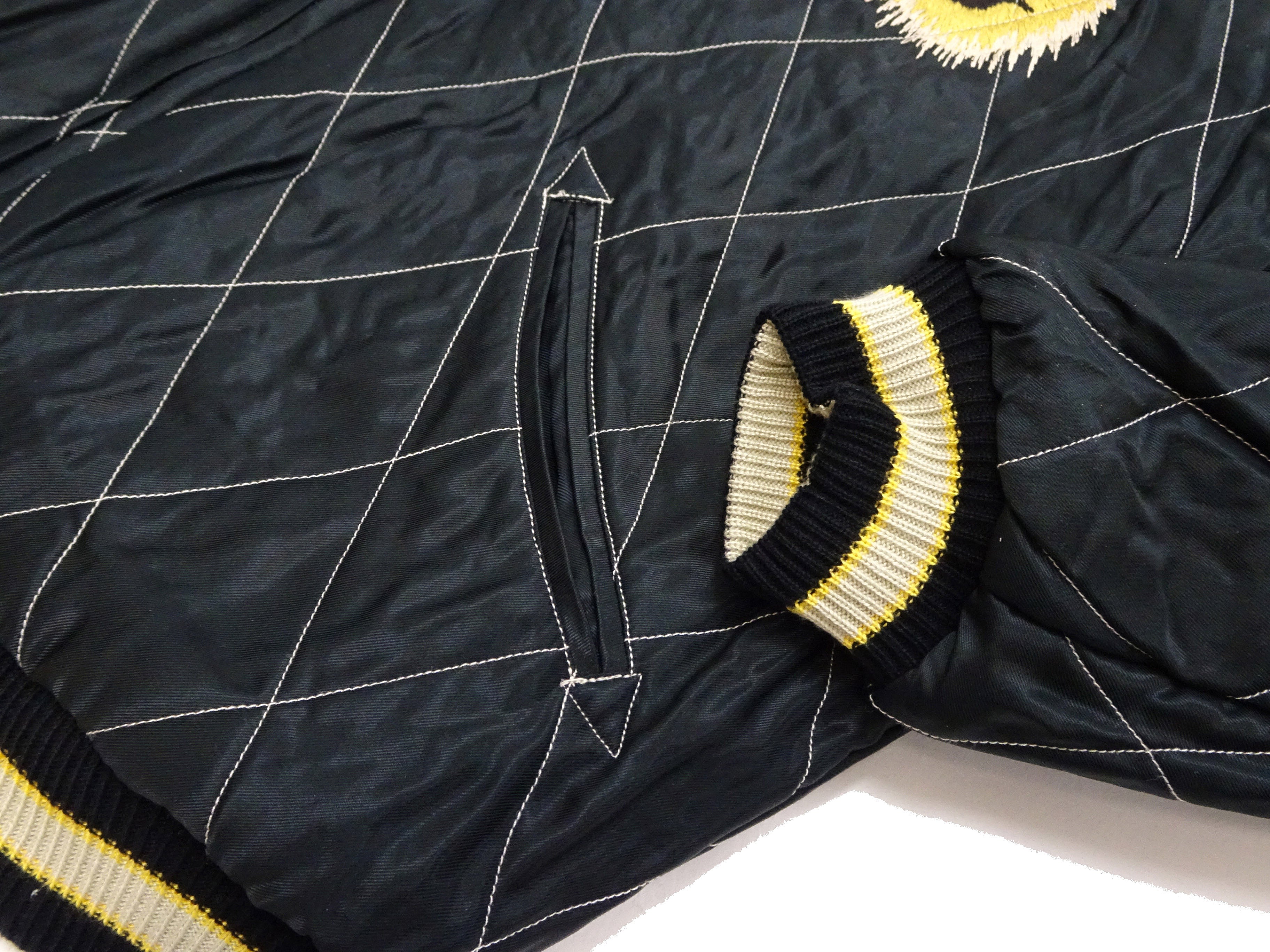 Tailor Toyo Japanese Souvenir Jacket - Men's Mid-1950s Reproduction Sukajan - Reversible, Velvet and Quilted Satin - TT15792-128 Roaring Tiger x Japan Map Dark Navy x Black - Image 27