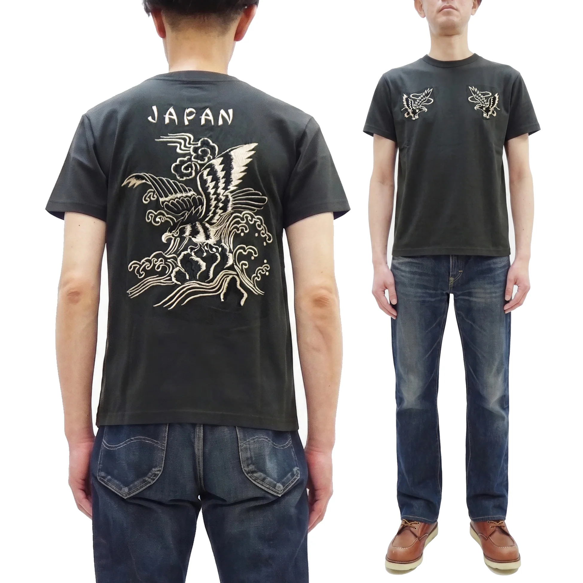Tailor Toyo Men's Eagle-Embroidered Short Sleeve T-Shirt, Sukajan-Inspired Cotton Tee (Toyo Enterprises TT79742 118 Antique Black) - Image 5