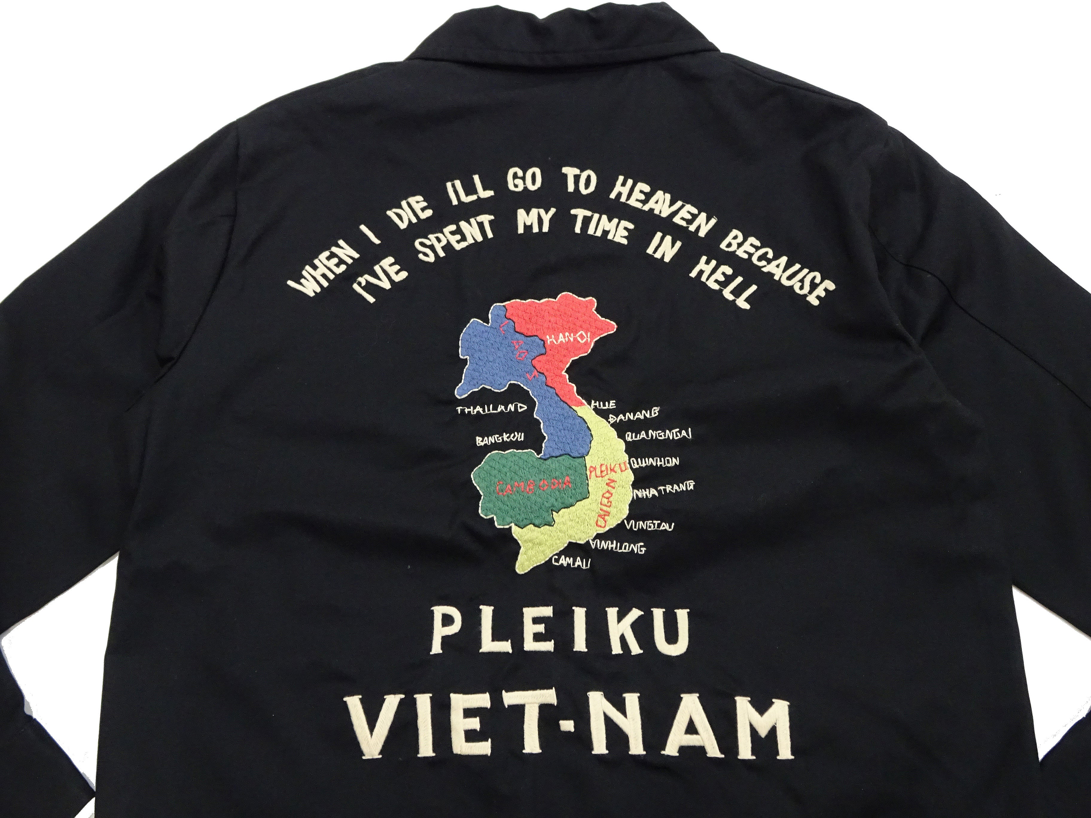 Tailor Toyo Men's Mid-1960s Cotton Vietnam Jacket "Vietnam Map" - Embroidered Vietnam Souvenir Tour Jacket, Pleiku-Inspired Reproduction (TT15892 119 Black) - Image 9