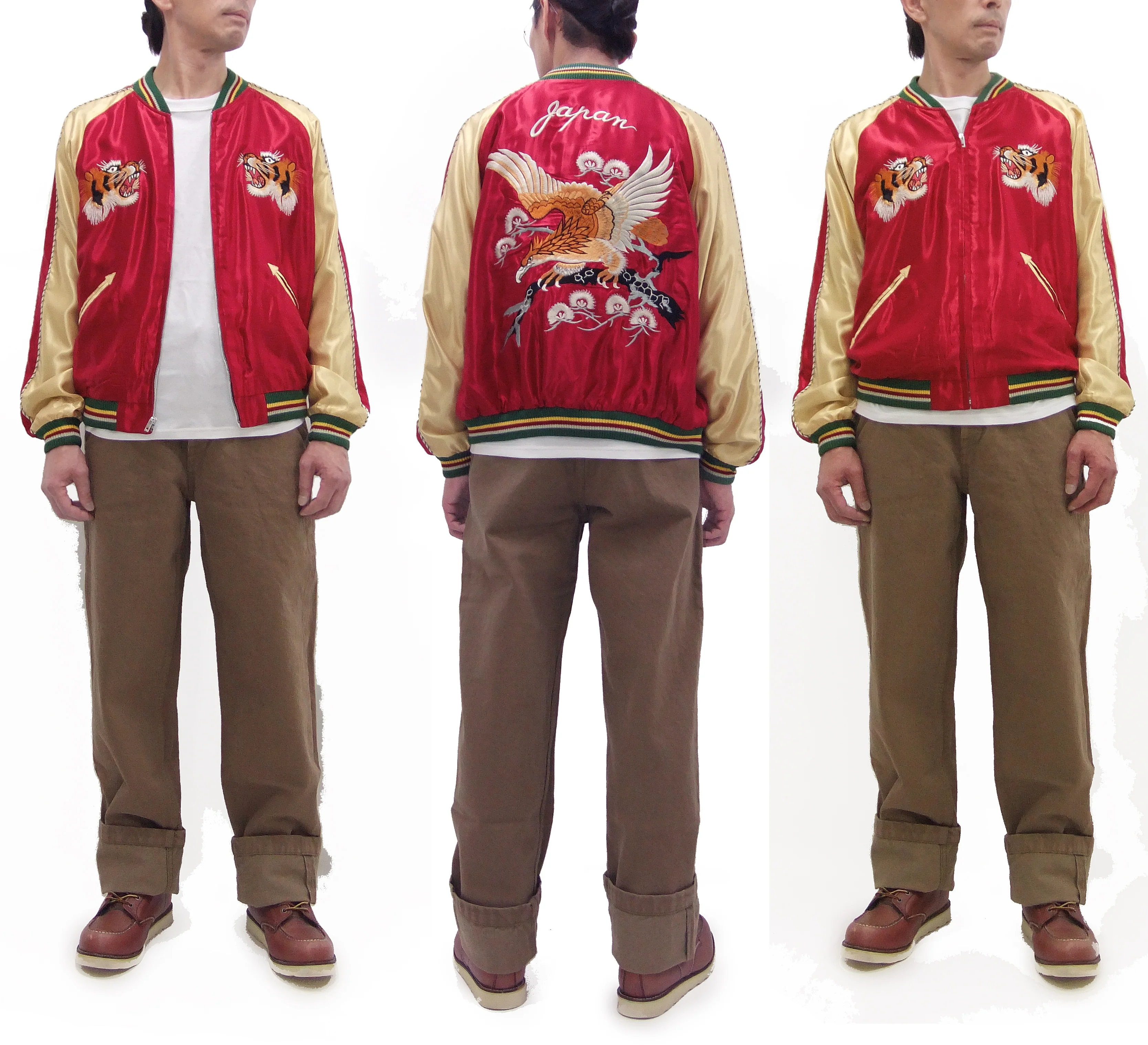 Tailor Toyo Sukajan Jacket TT15790 - Men's Satin Reversible Embroidered Japanese Souvenir Jacket - TT15790-170 Eagle x Blue Tiger Wine x Silver - Image 3