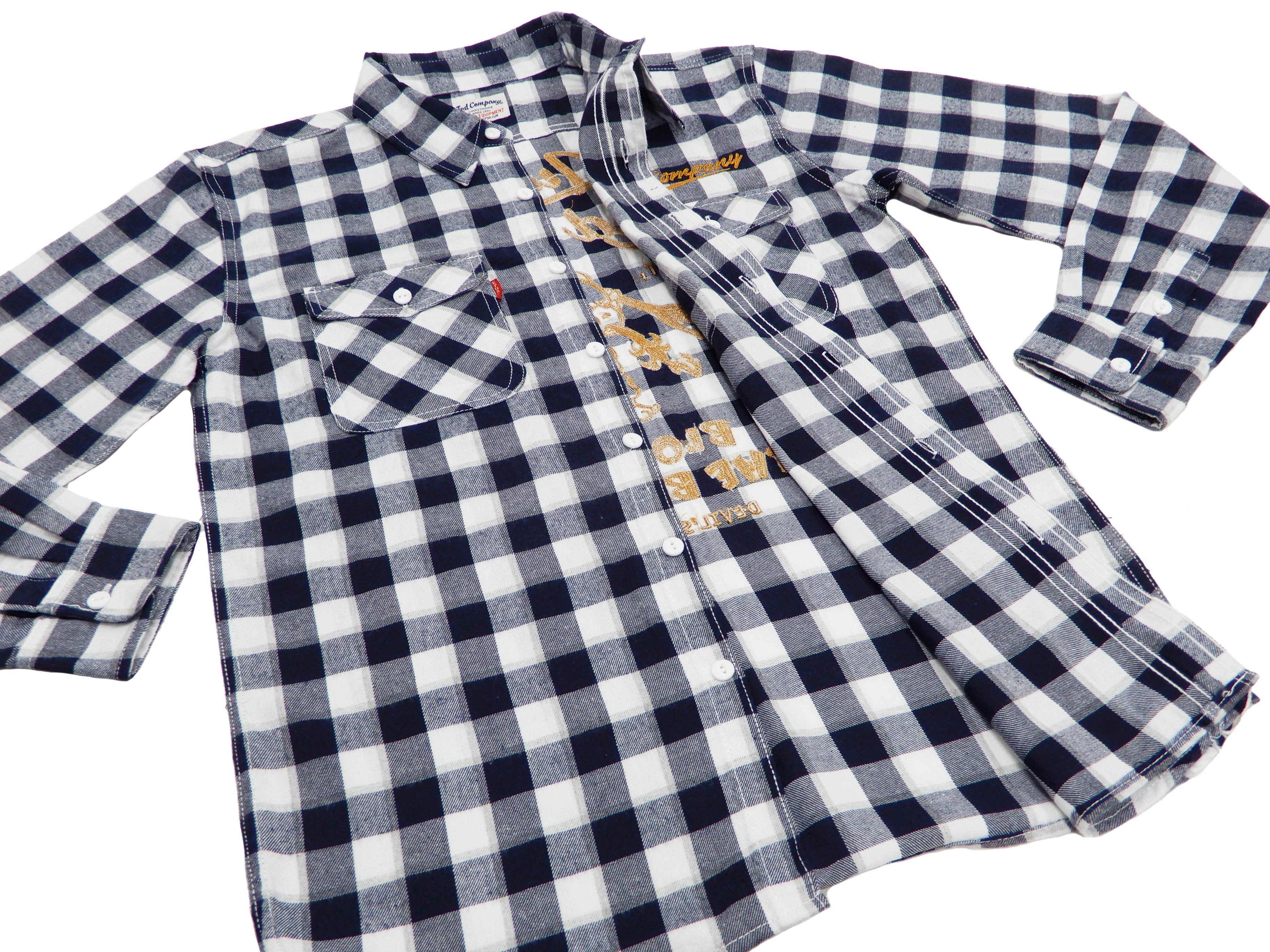 Tedman Custom Embroidered Plaid Flannel Shirt Men's Long Sleeve Shirt TNS-700 Off/Navy - Image 11