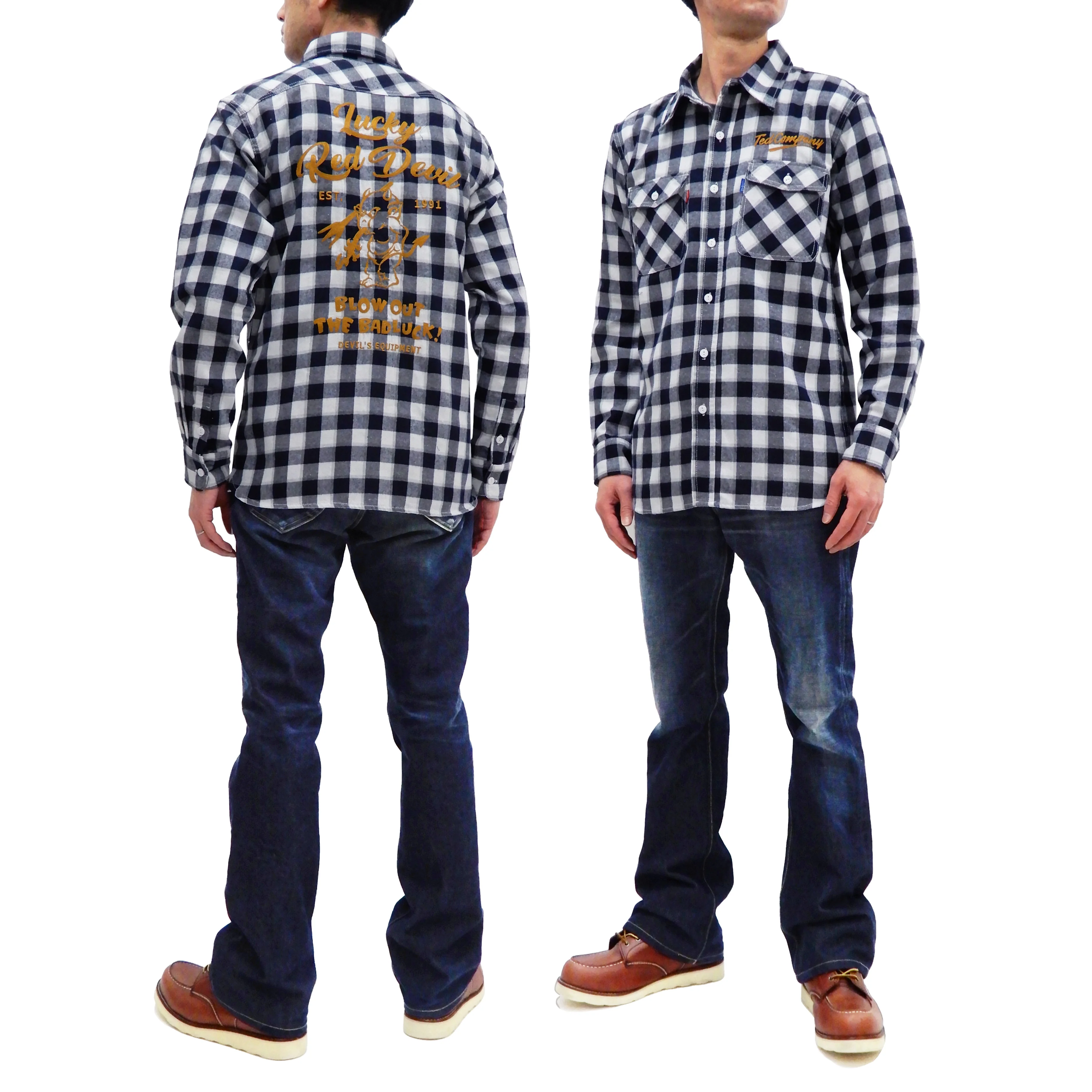 Tedman Custom Embroidered Plaid Flannel Shirt Men's Long Sleeve Shirt TNS-700 Off/Navy - Image 3