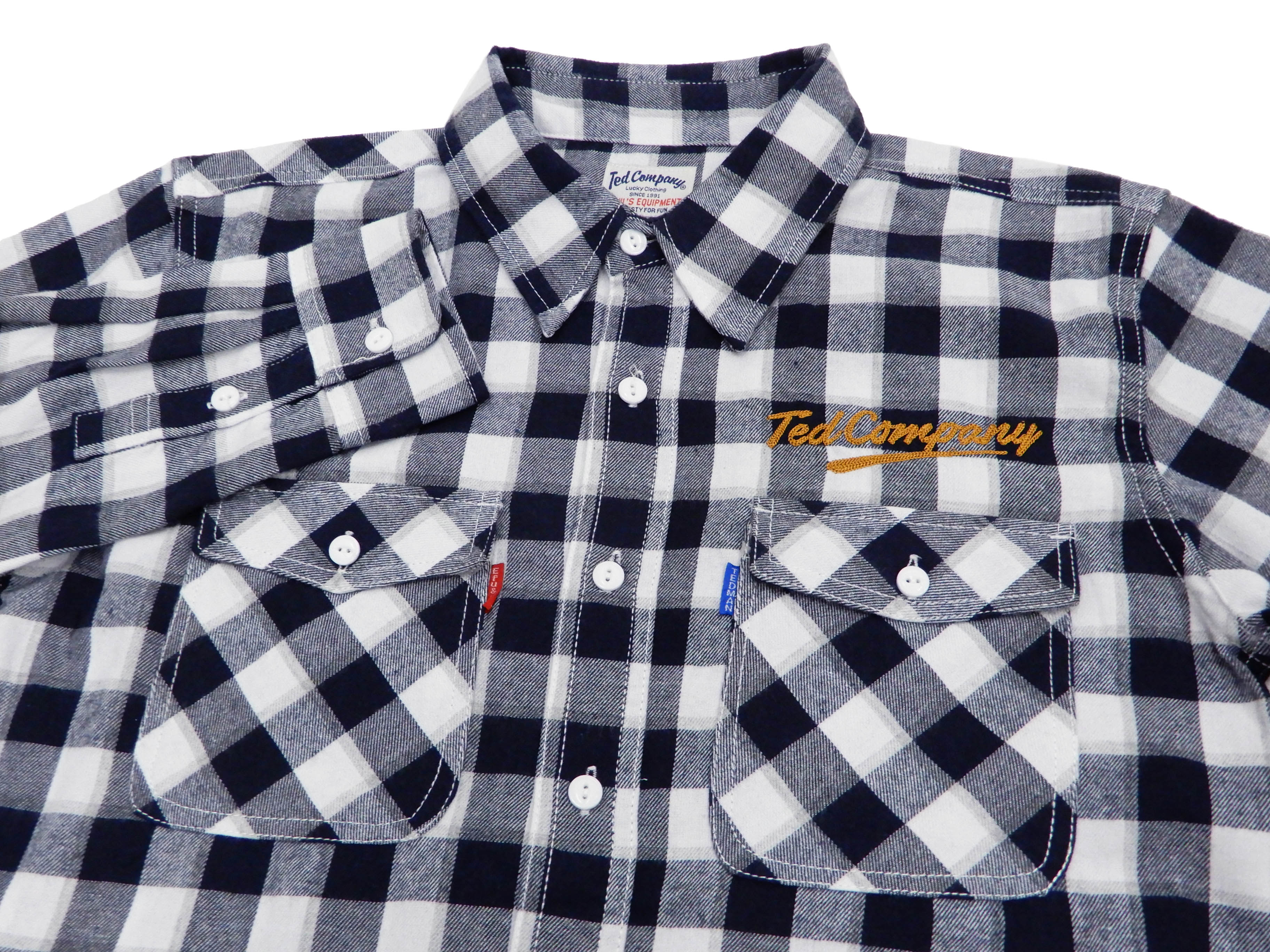 Tedman Custom Embroidered Plaid Flannel Shirt Men's Long Sleeve Shirt TNS-700 Off/Navy - Image 9