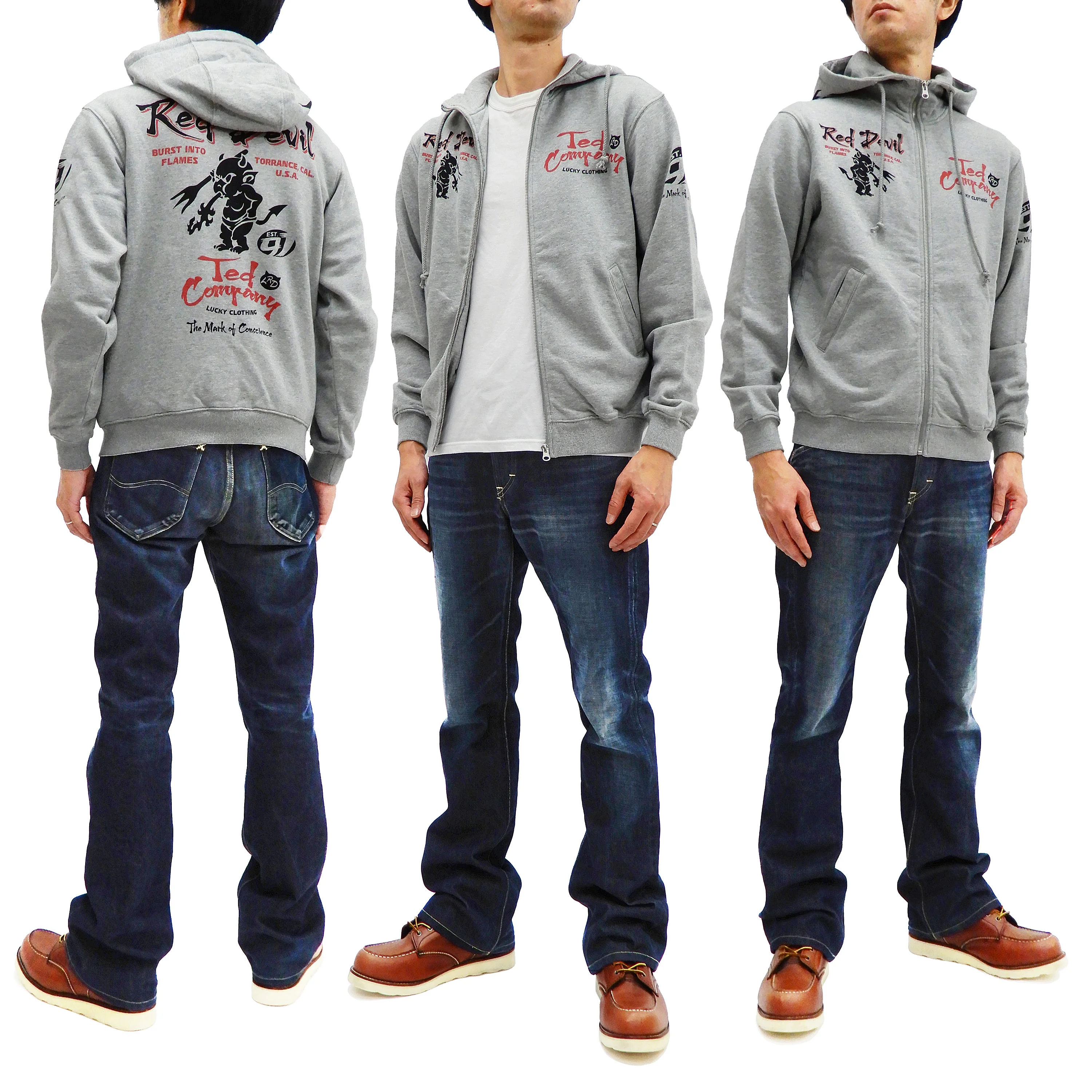 Tedman Full Zip Hoodie Men's Graphic Printed Zip-Up Hooded Sweatshirt TDSP-156 Ash-Gray - Image 3