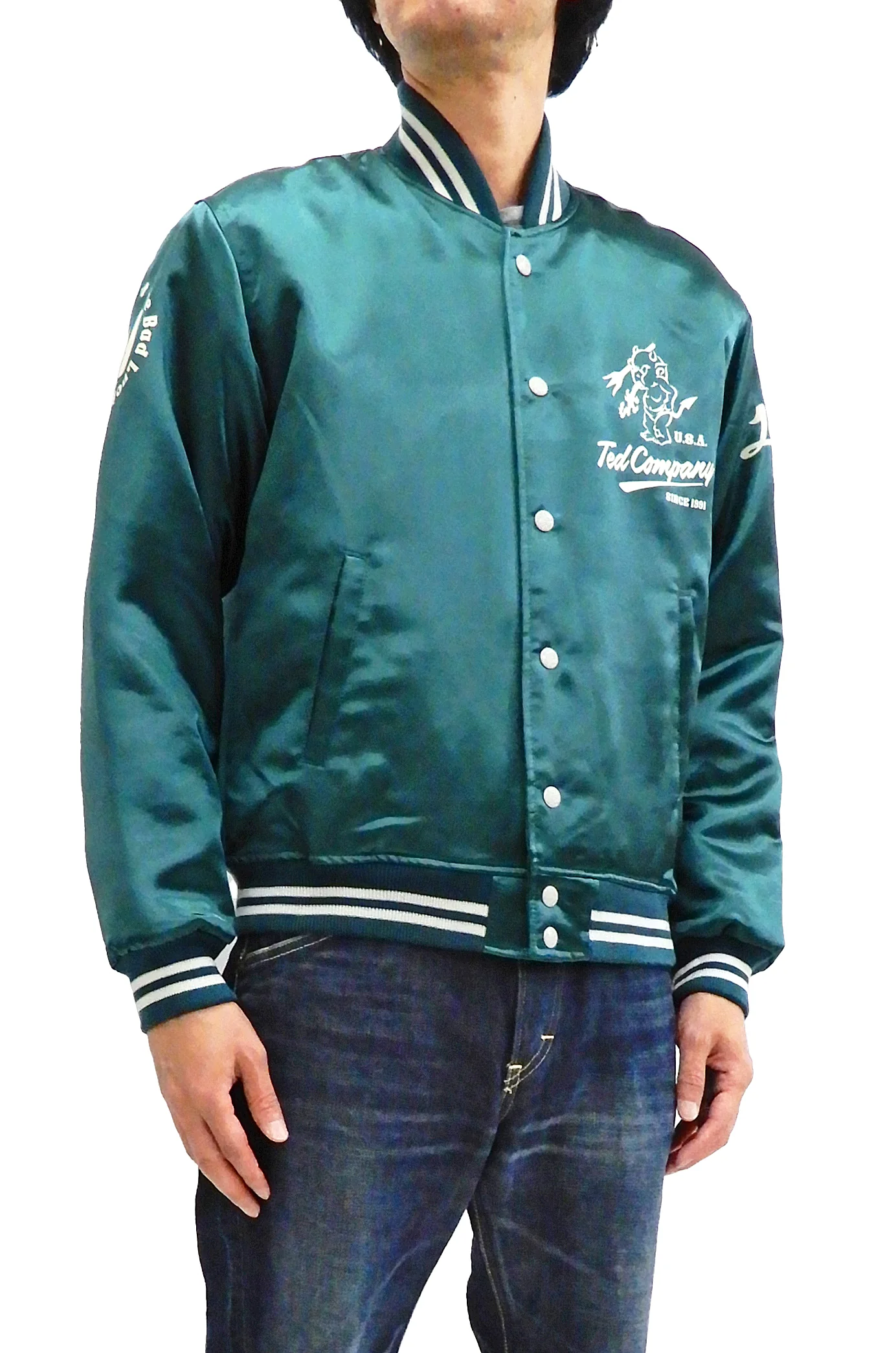 Tedman Men's Polyester Satin Varsity Jacket Custom Baseball Jacket TBBJ-040 Green - Image 3