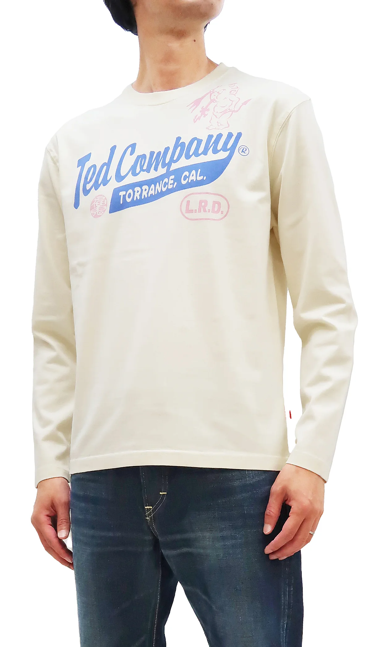 Tedman T-Shirt Men's Lucky Devil Logo Graphic Long Sleeve Tee Efu-Shokai TDLS-355 Off-White - Image 4