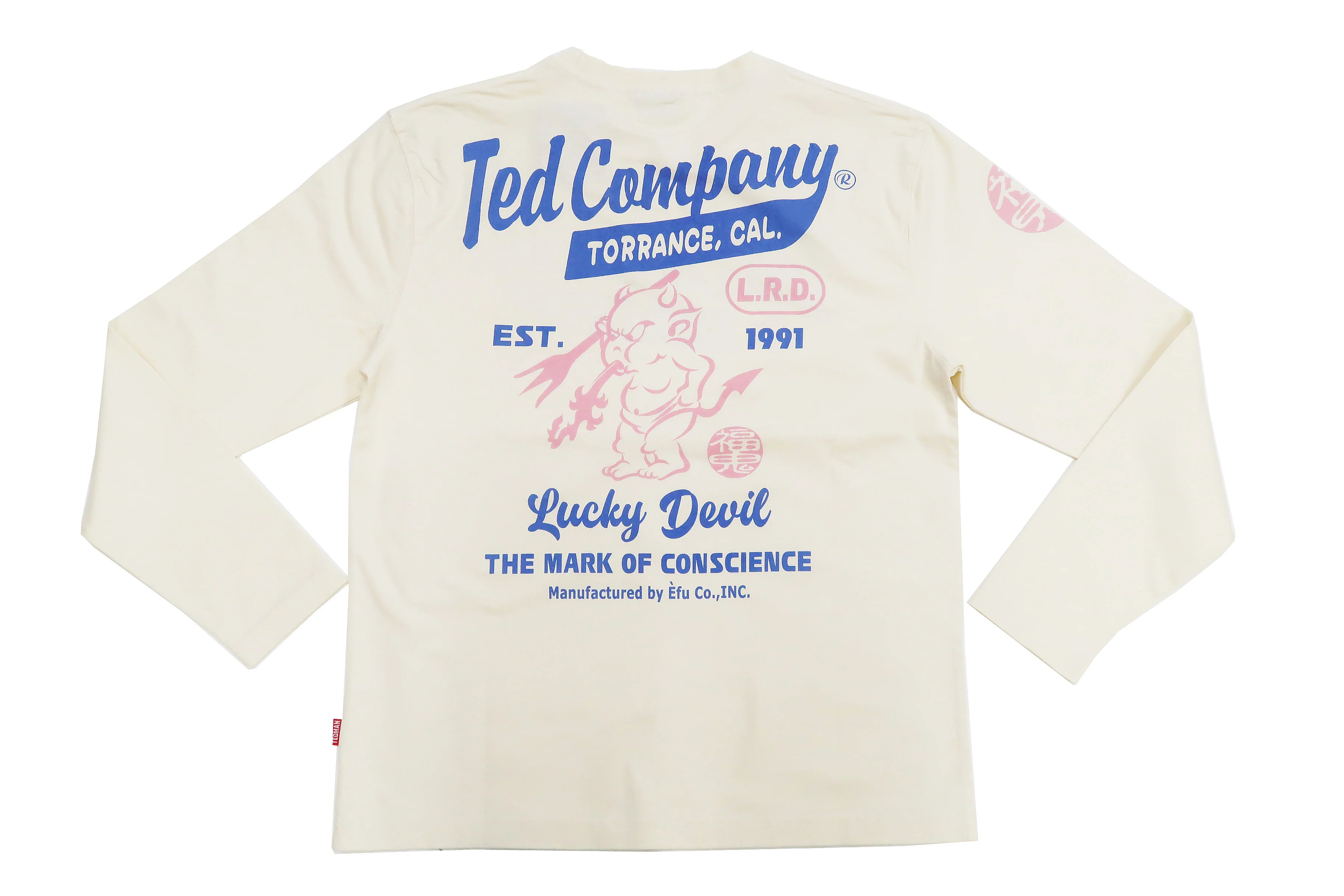 Tedman T-Shirt Men's Lucky Devil Logo Graphic Long Sleeve Tee Efu-Shokai TDLS-355 Off-White - Image 5
