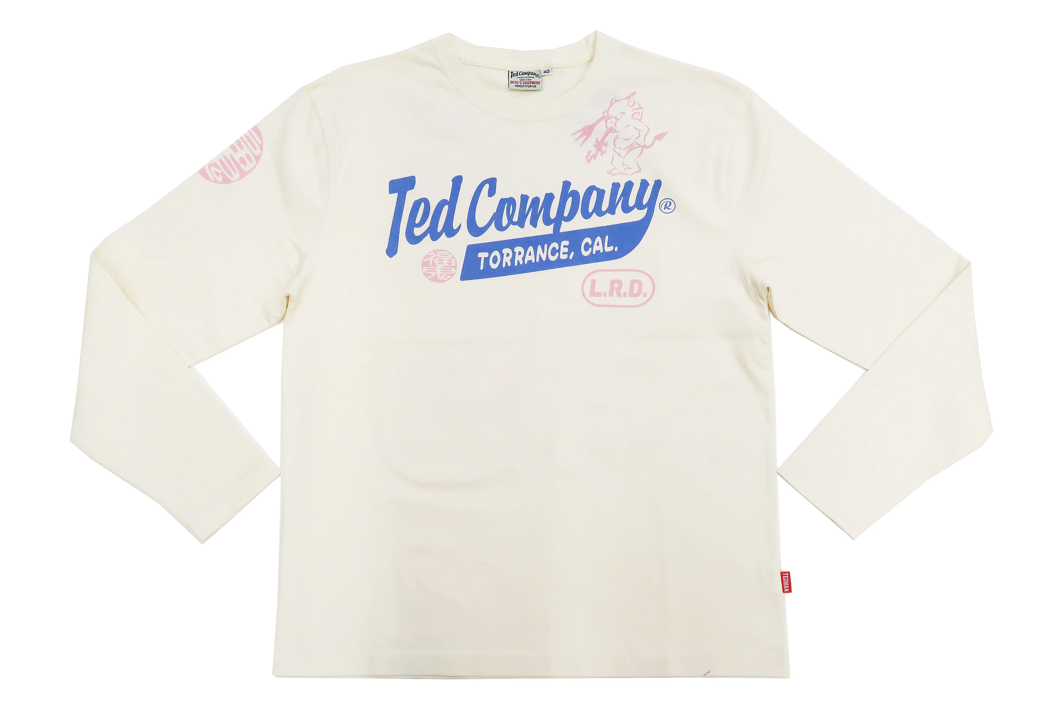 Tedman T-Shirt Men's Lucky Devil Logo Graphic Long Sleeve Tee Efu-Shokai TDLS-355 Off-White - Image 7