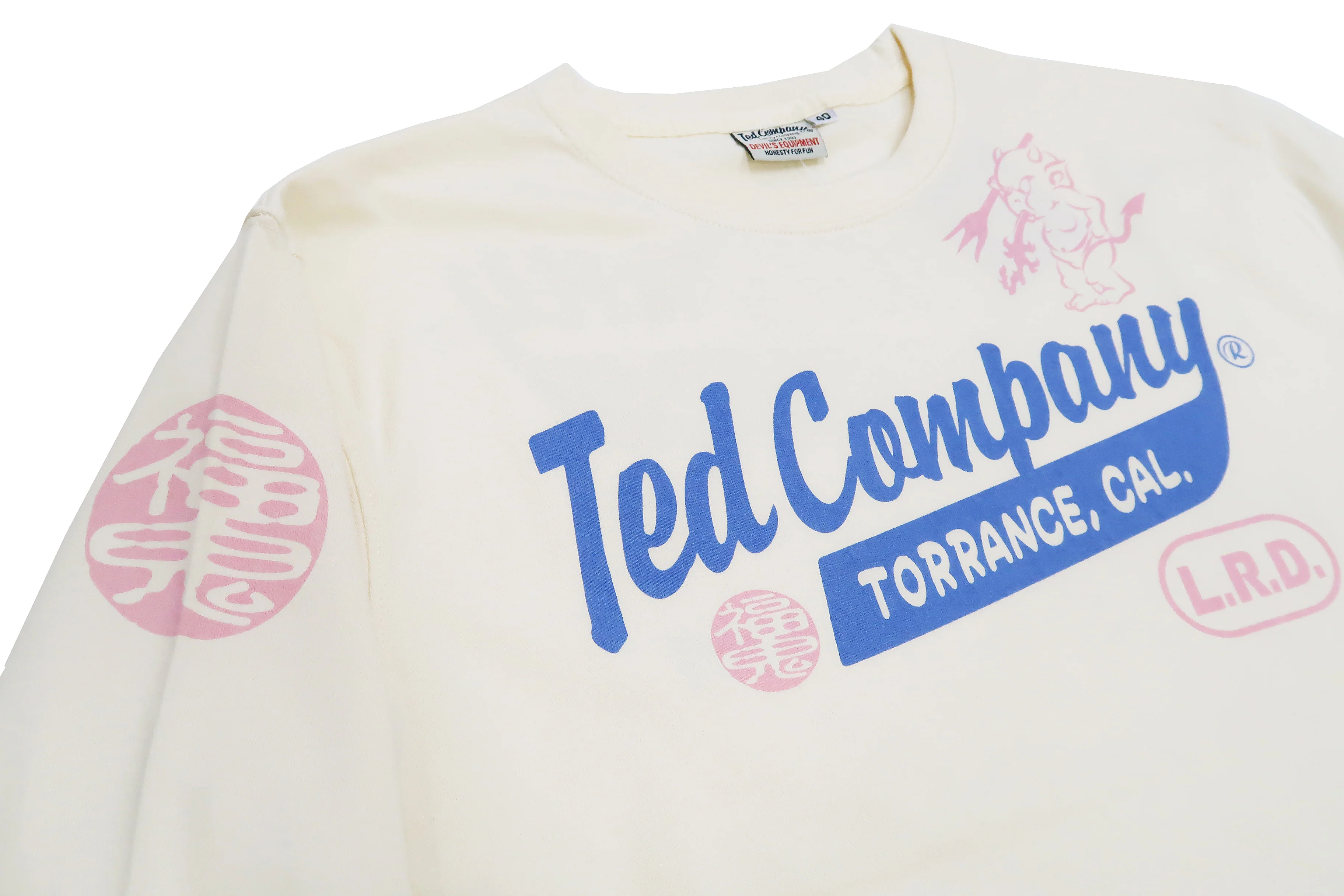Tedman T-Shirt Men's Lucky Devil Logo Graphic Long Sleeve Tee Efu-Shokai TDLS-355 Off-White - Image 9