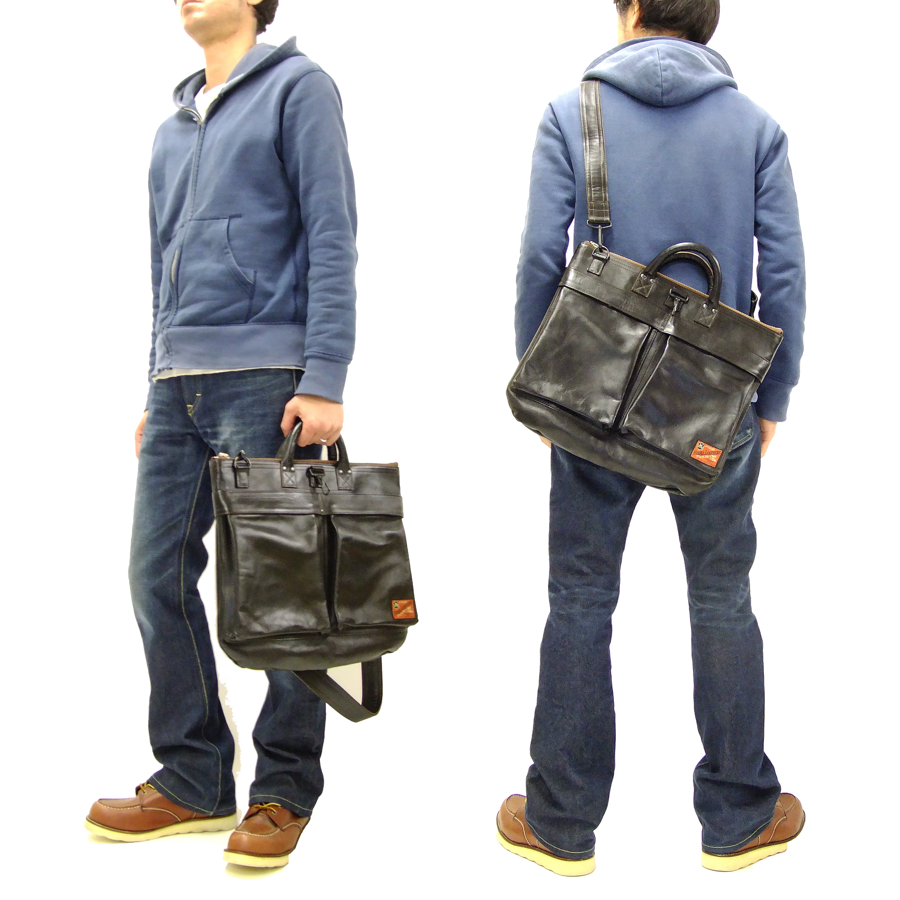 TOYS McCOY Men's Leather Shoulder Bag - U.S. Air Force Helmet Bag Style - TMA2418, 030 Black Horsehide x Nickel Zipper - Image 2
