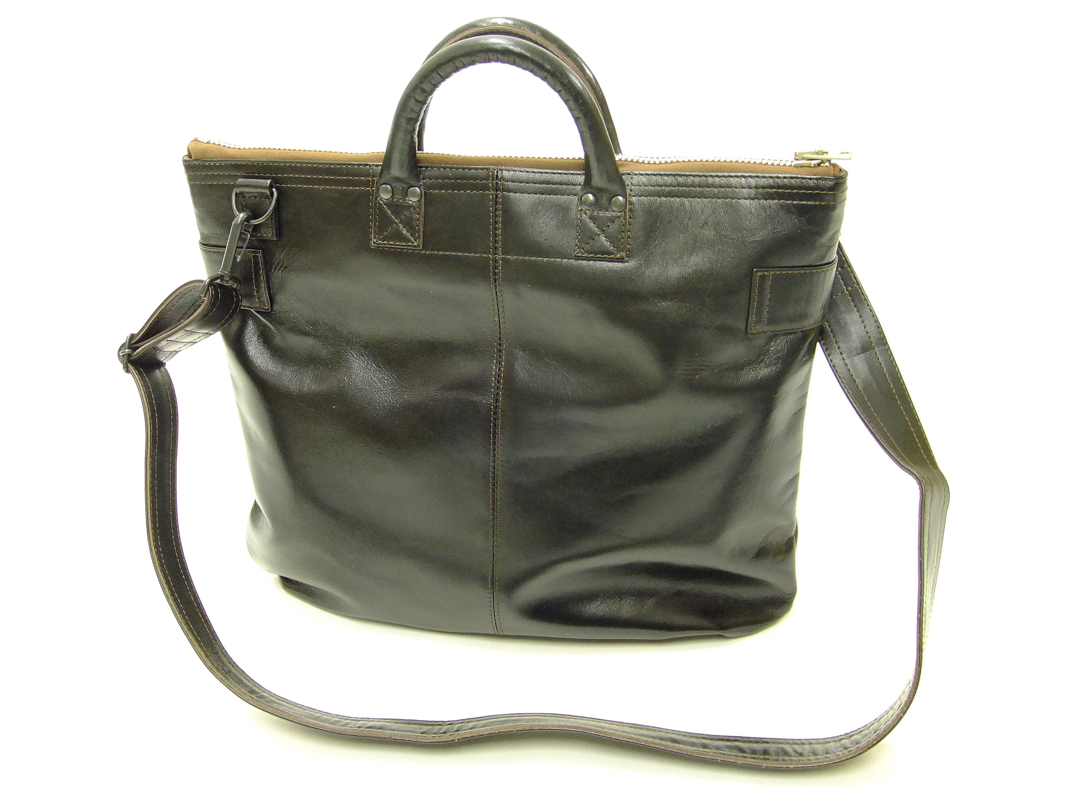 TOYS McCOY Men's Leather Shoulder Bag - U.S. Air Force Helmet Bag Style - TMA2418, 030 Black Horsehide x Nickel Zipper - Image 3