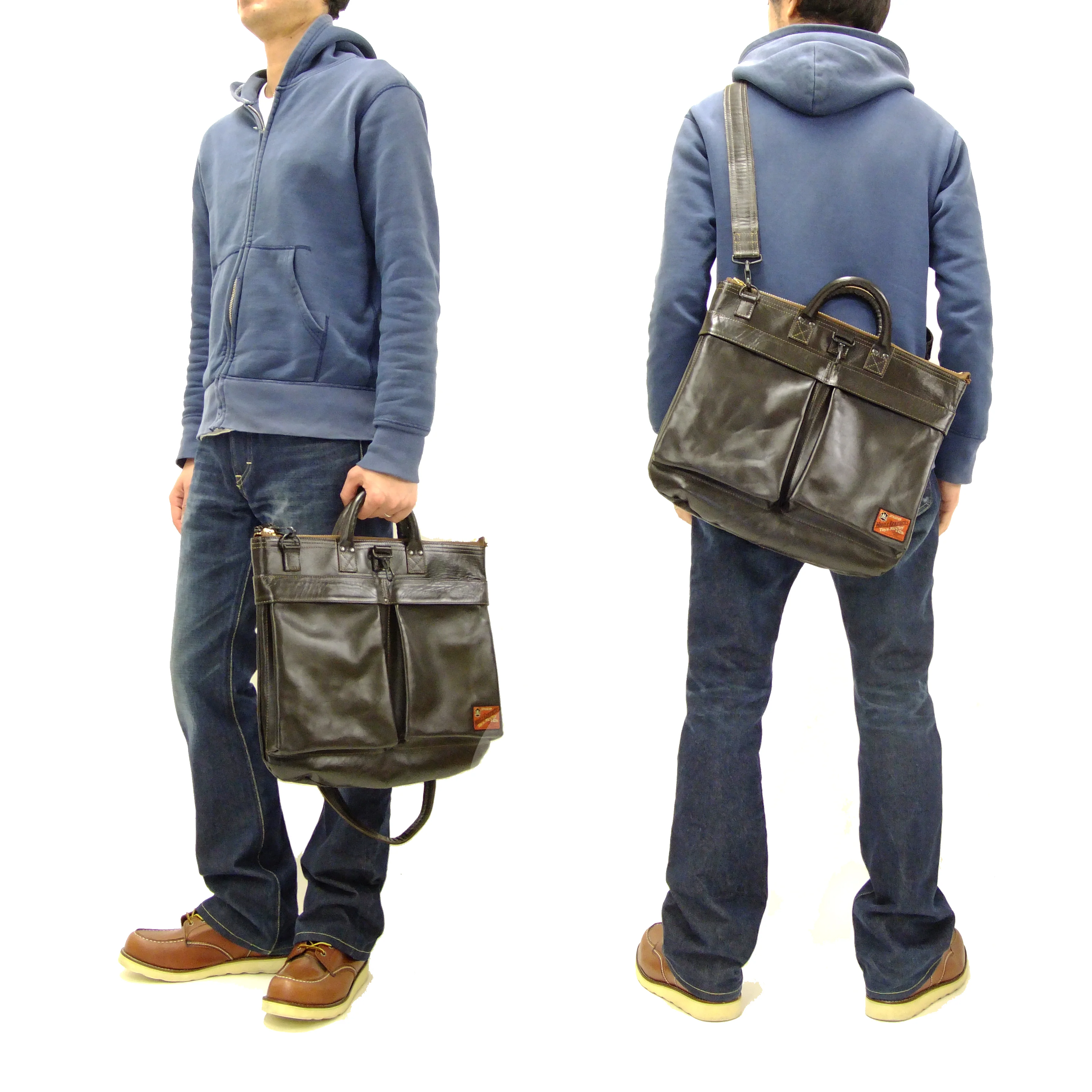 TOYS McCOY Men's Leather Shoulder Bag - U.S. Air Force Helmet Bag Style - TMA2418, 050 Brown Horsehide x Brass Zipper - Image 2