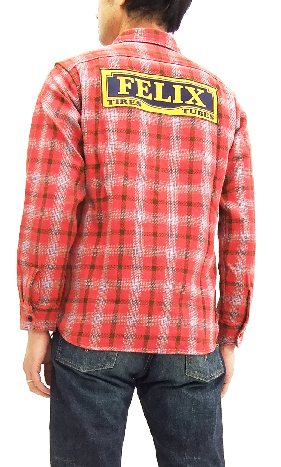 TOYS McCOY Checked Work Shirt TMC1612 Felix the Cat Men's Long Sleeve Button Up Shirt Red - Image 4