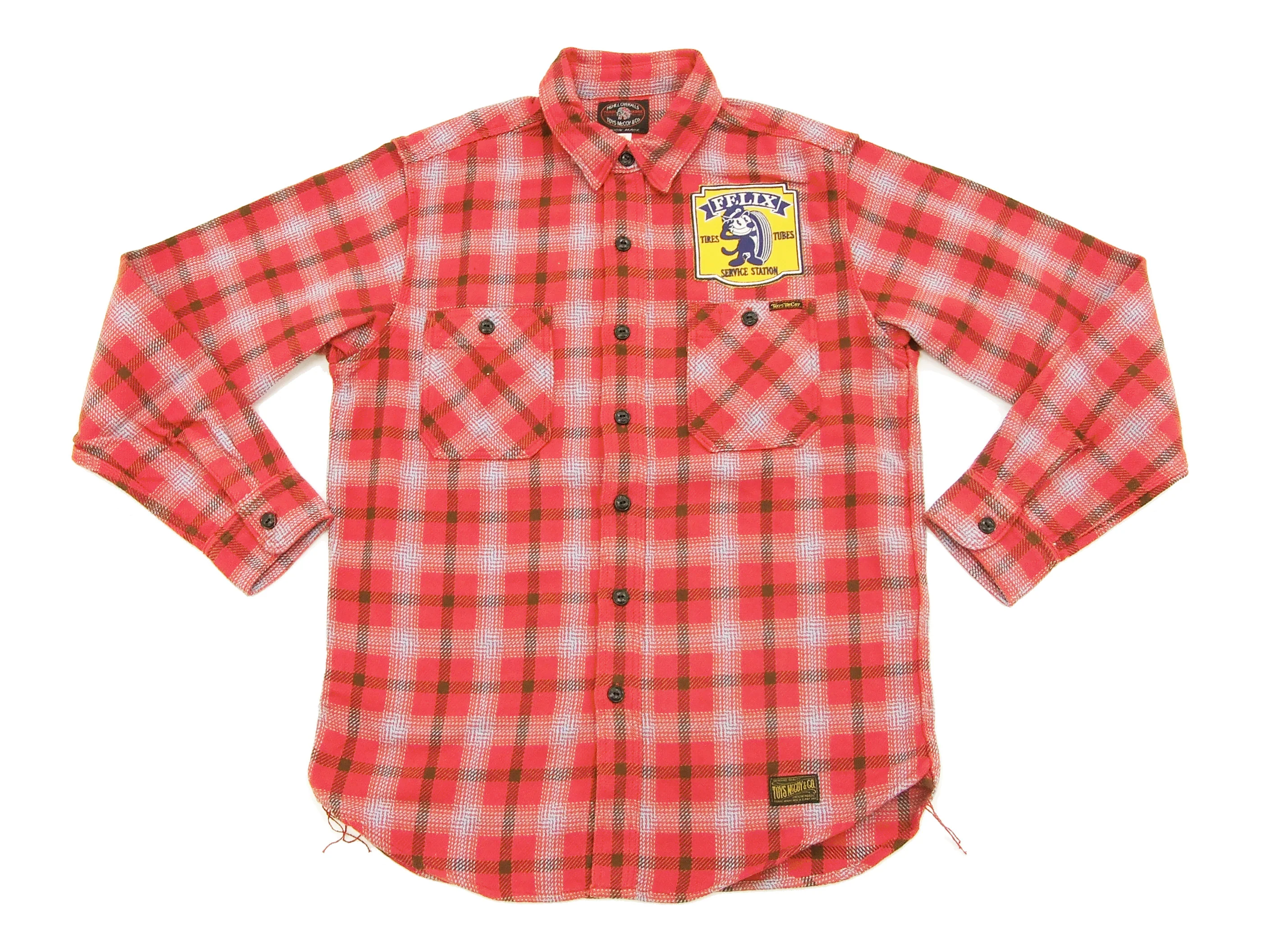 TOYS McCOY Checked Work Shirt TMC1612 Felix the Cat Men's Long Sleeve Button Up Shirt Red - Image 5