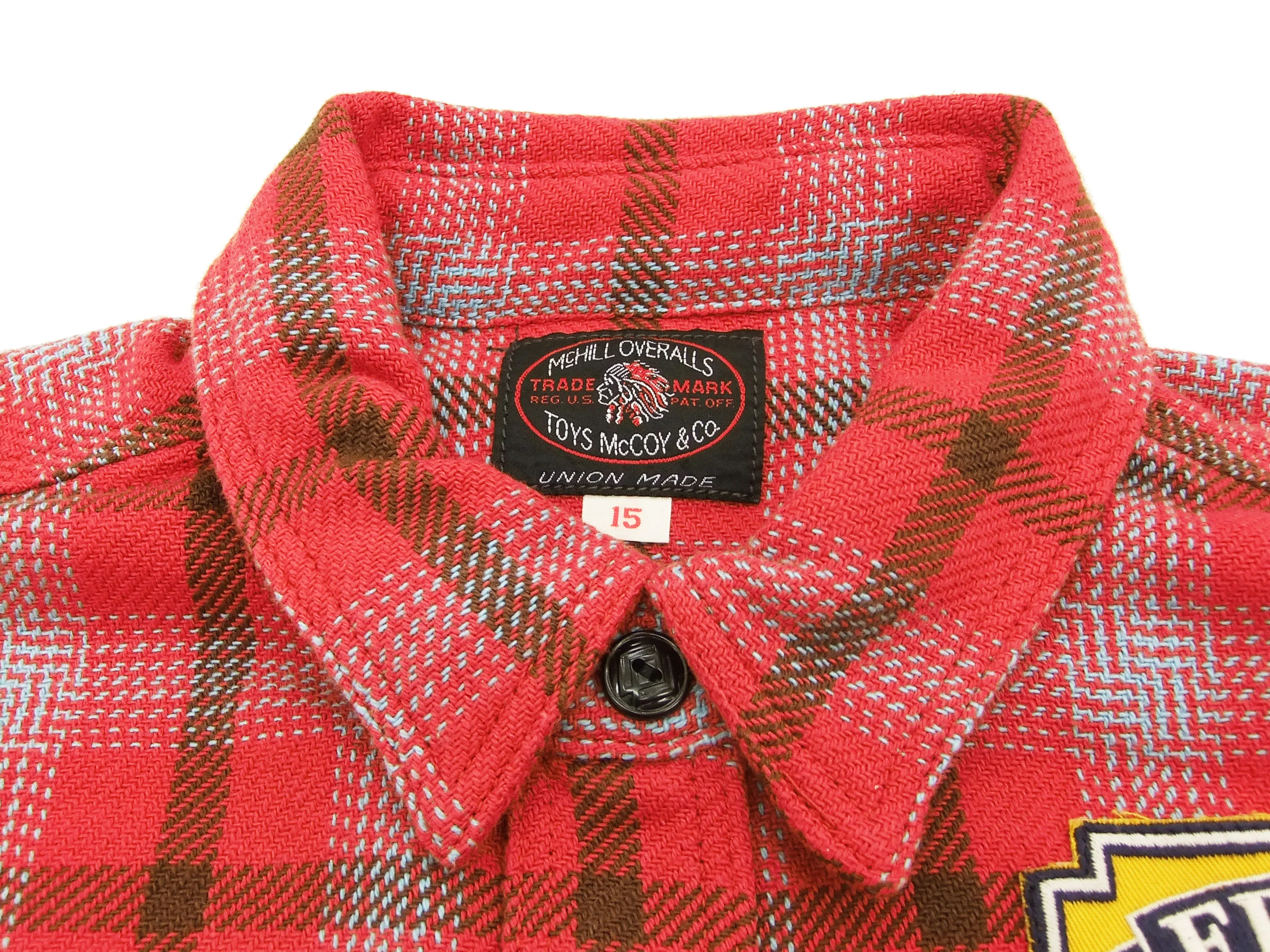 TOYS McCOY Checked Work Shirt TMC1612 Felix the Cat Men's Long Sleeve Button Up Shirt Red - Image 7