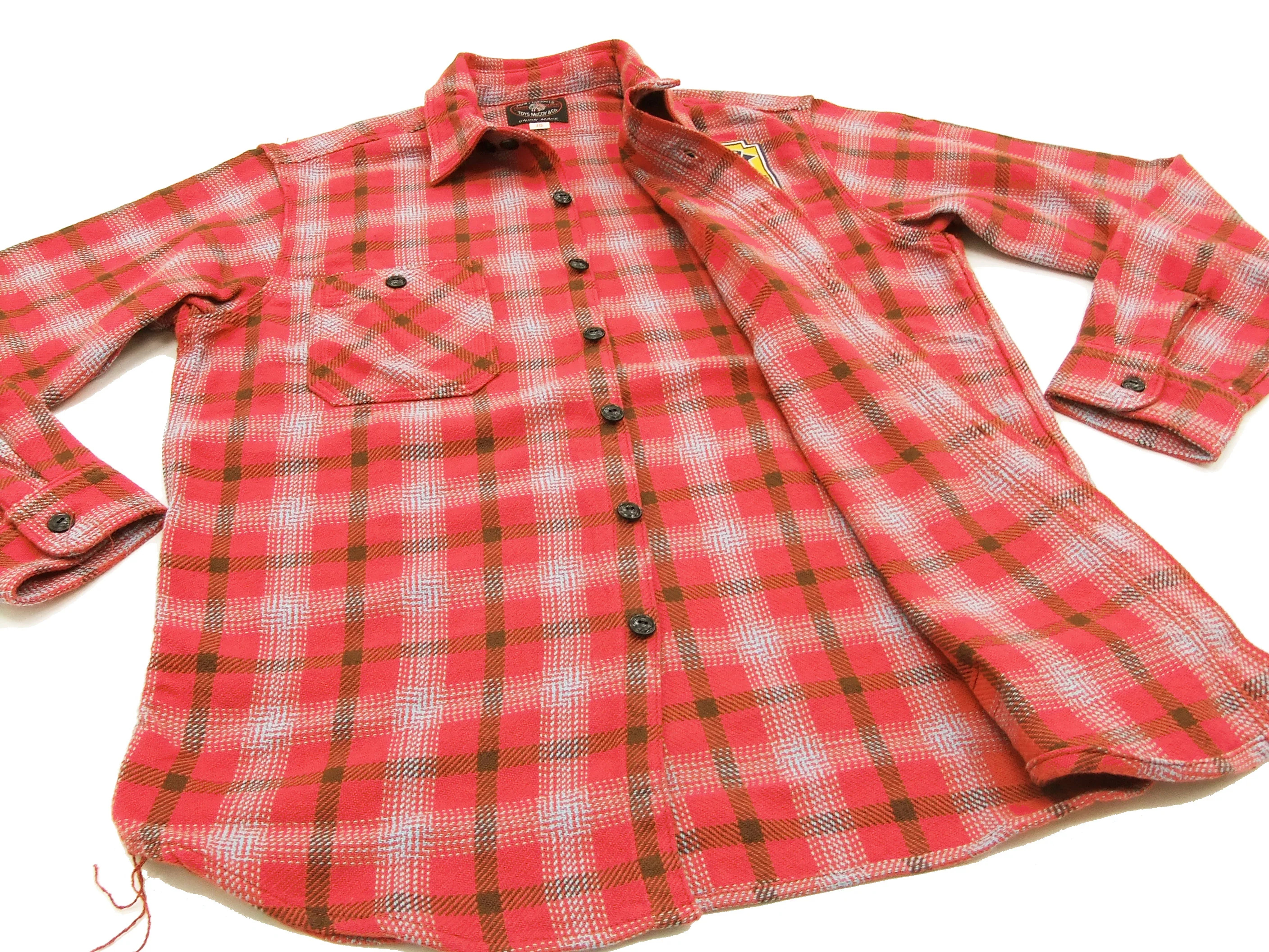 TOYS McCOY Checked Work Shirt TMC1612 Felix the Cat Men's Long Sleeve Button Up Shirt Red - Image 8