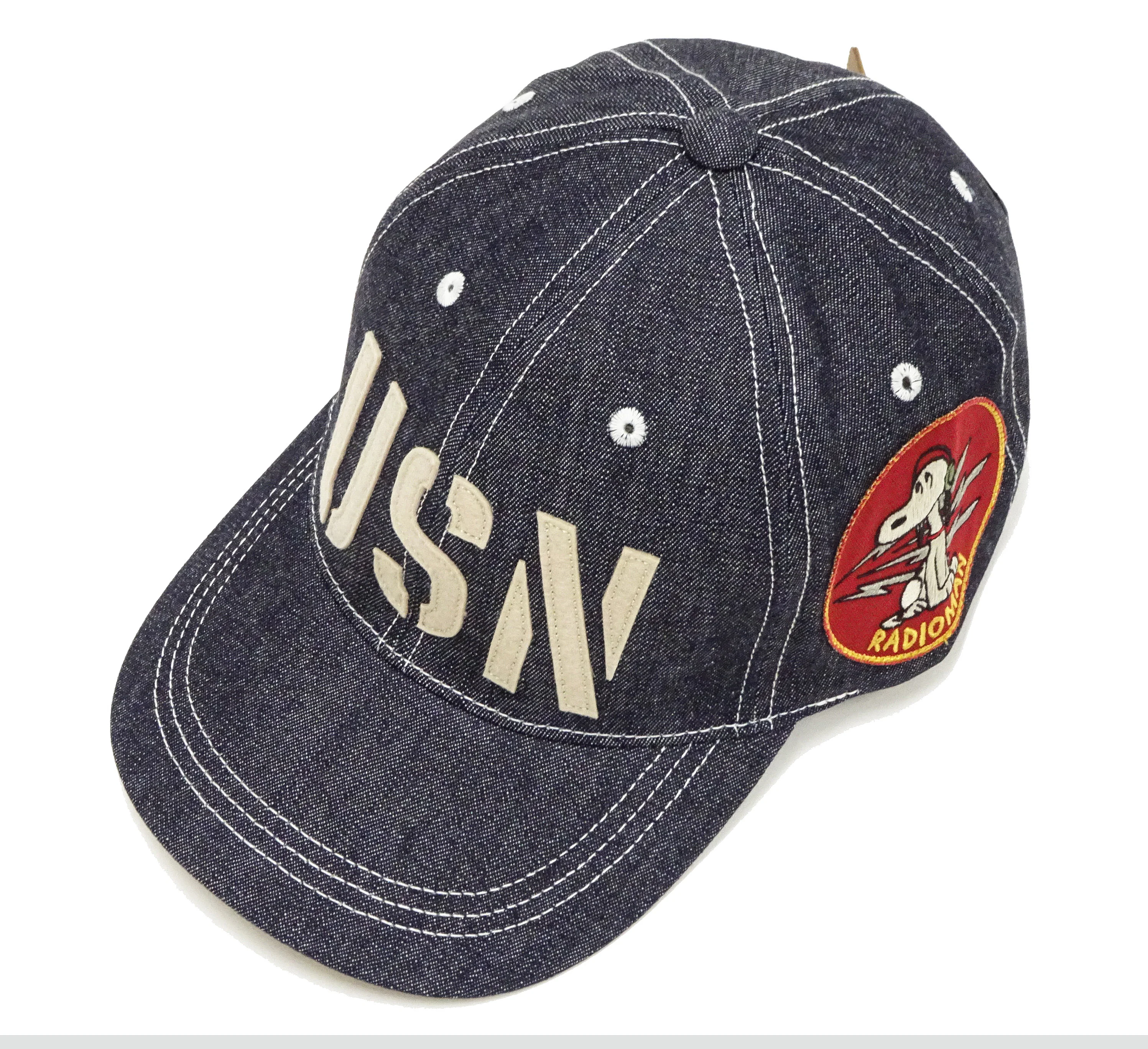 TOYS McCOY Denim Cap Men's Snoopy x USN Denim Baseball Hat TMA2410 Deep Blue Indigo - Image 11