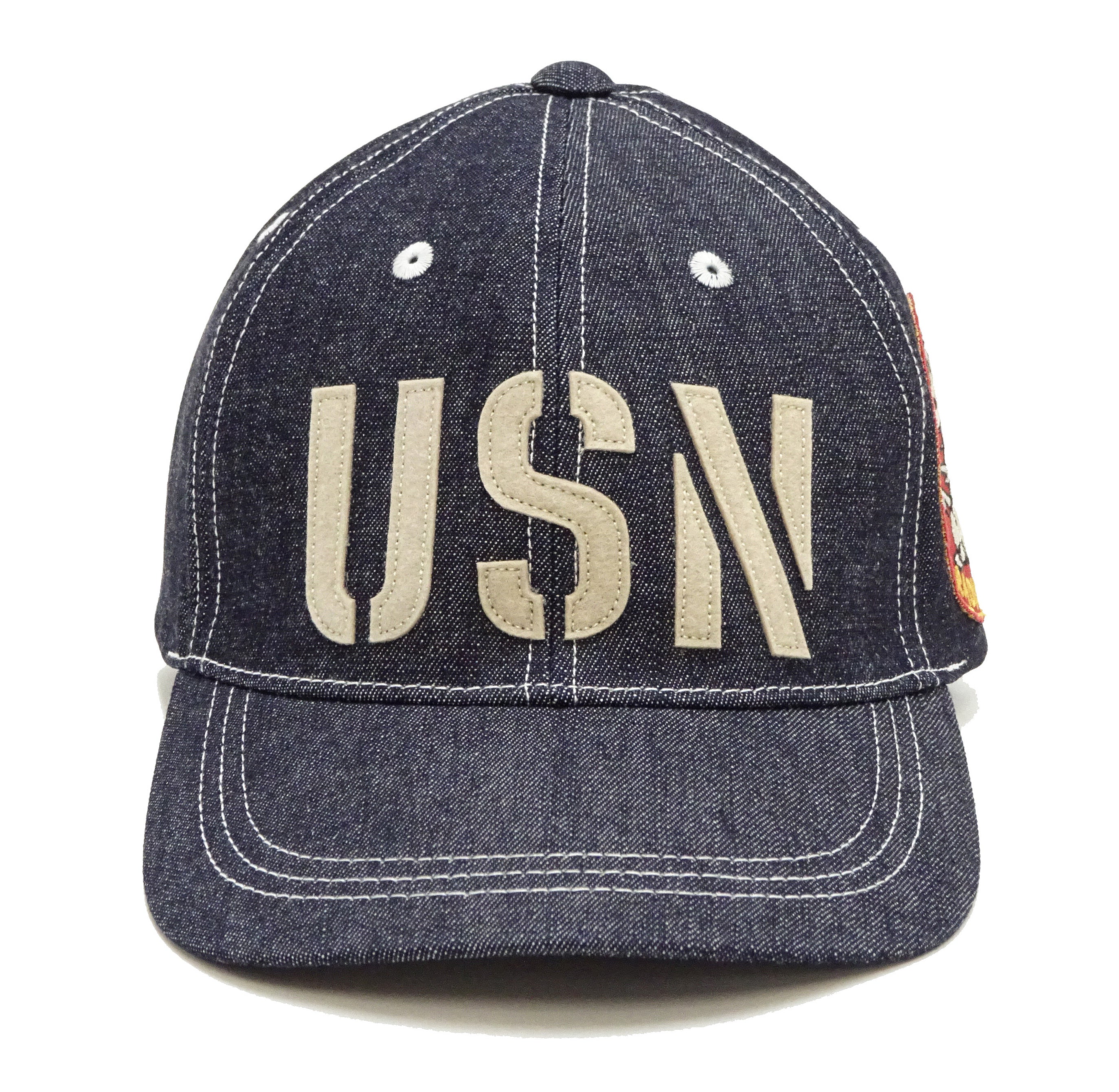 TOYS McCOY Denim Cap Men's Snoopy x USN Denim Baseball Hat TMA2410 Deep Blue Indigo - Image 2