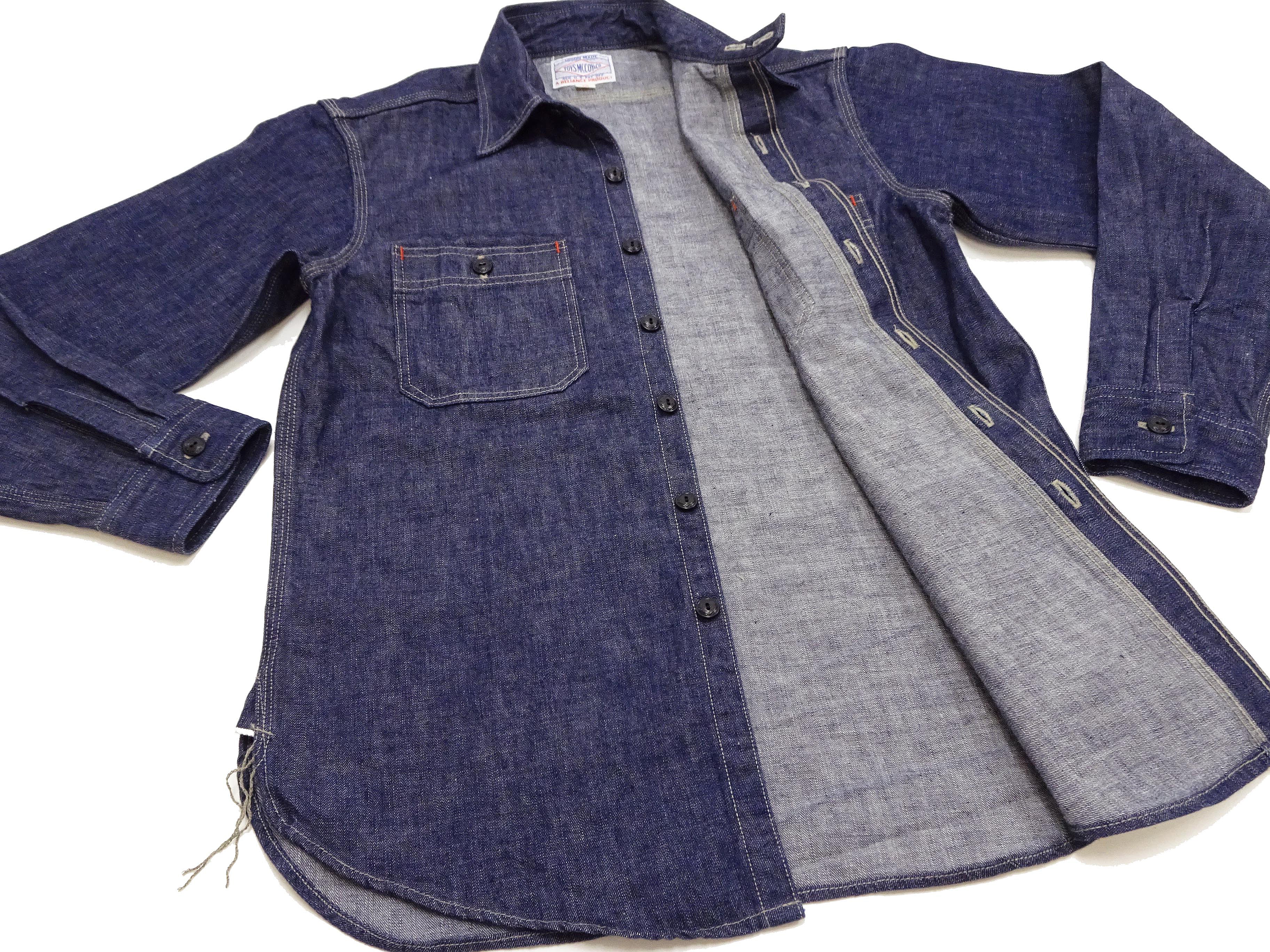 TOYS McCOY Denim Shirt Men's Casual Long Sleeve Plain 10.5 oz Indigo Denim Work Shirt TMS2406 - Image 13