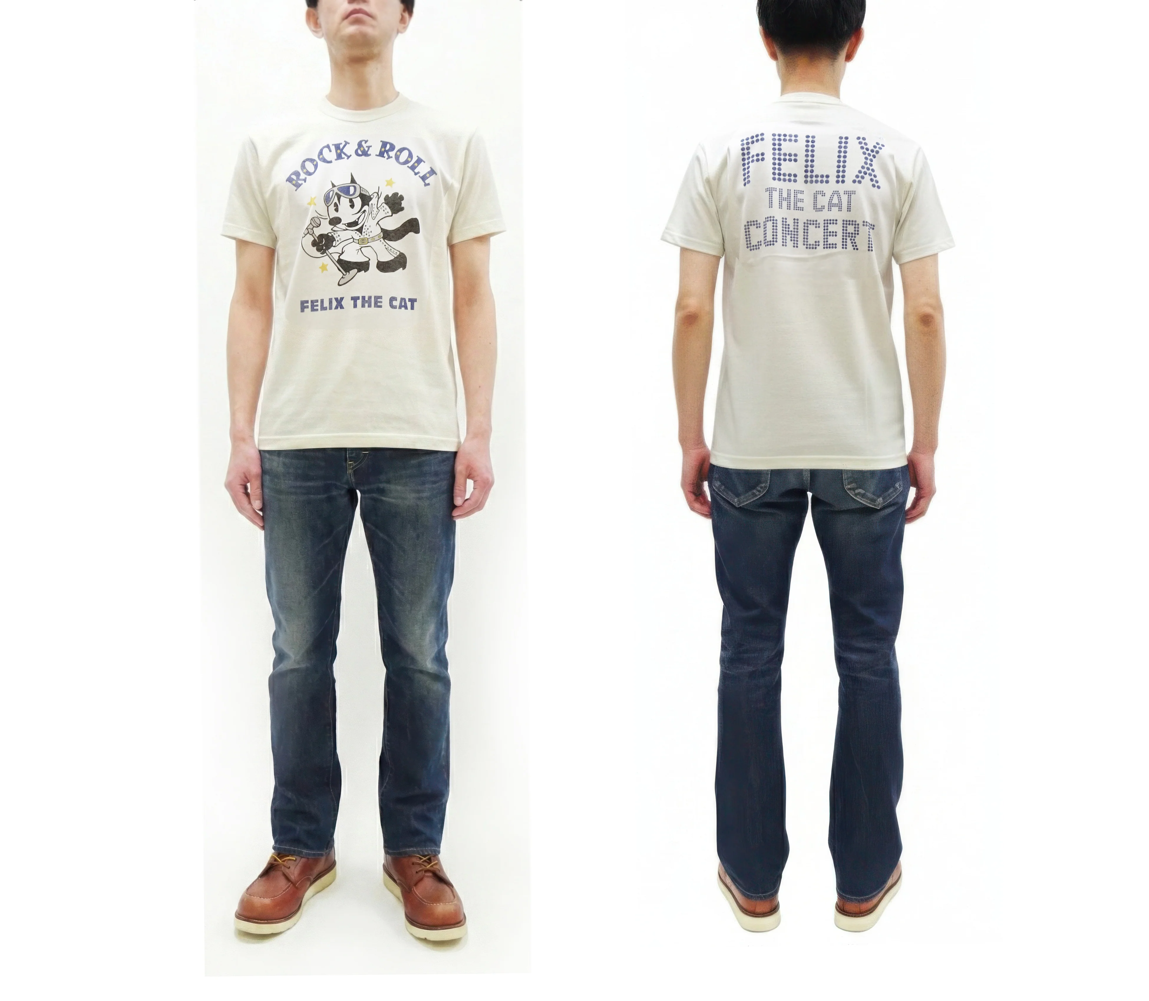 TOYS McCOY Felix the Cat "Rock & Roll" Short Sleeve Loopwheel Graphic T-Shirt - Made in Japan, Tubular Knit, Unwashed Finish (TMC2602 011 Off-White) - Image 3